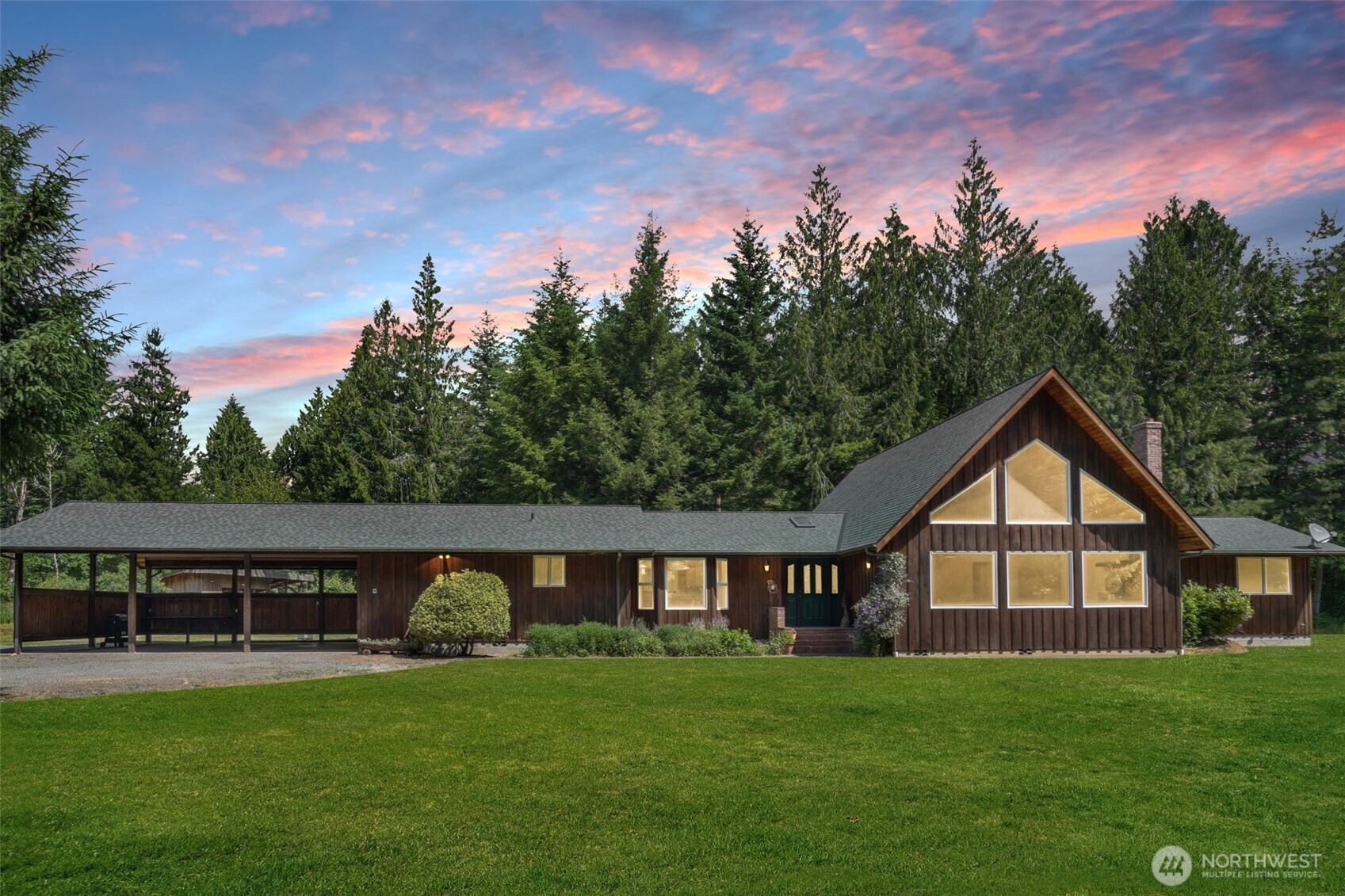 Amazing 10 acres in the country located just minutes to town and I-5 access. Enjoy this beautiful custome built home with 3 bedrooms, bonus room, 2.5 bath, and a loft! Spacious sunken living room with a freestanding wood stove to relax and take in the view.  Vaulted ceiling, heat pump, A/C,  and a lot of natural light. Off the primary bedroom outside is a cabana that is wired for a hot tub, garden space, attached 3 car carport, barn/shop with 5 bays, RV parking, and partially fenced.  Close to fishing, parks, nature & wildlife.