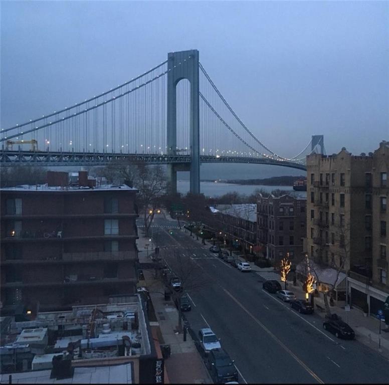 Prime time 2 Bedroom penthouse style condo for sale in the heart of Bay Ridge overlooking the Verrazano Bridge. This spacious 2 bedroom and 2 Bathroom condo also have 1 car parking spot, offers 810 square feet with hardwood floors throughout. This bright corner unit offers an open space layout with a beautiful granite kitchen with stainless appliances flows right into the dining-room and living-room that has plenty of natural Sunlight all day plus an AMAZING view. The building has a secured entrance and a doorman plus a beautiful outdoor recreation area to enjoy and laundry room. The current maintenance is $ 1,269.00 monthly and the superb location is close to all the fine restaurants, cafes and minutes away Shore Road Parks and short distance to the R train and express bus to Manhattan.