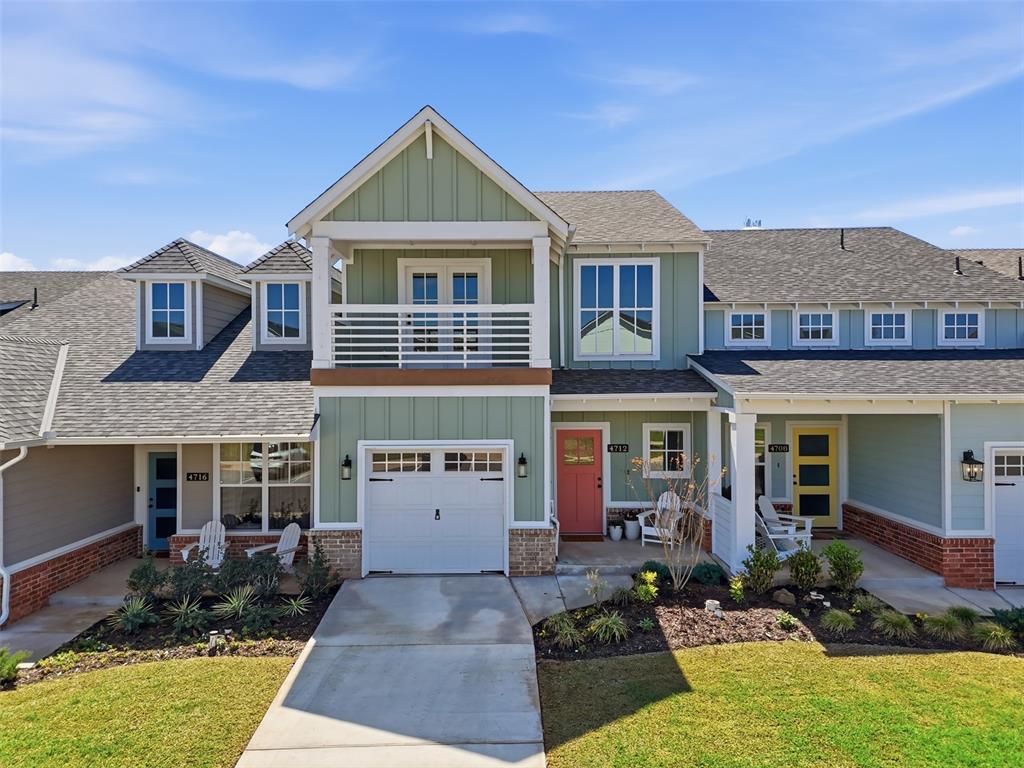 Welcome to Bungalow Heights, East Edmond’s premier coastal-inspired gated community where effortless living meets elevated style. Designed for a true lock-and-leave lifestyle, HOA dues include lawn care, flower beds, and irrigation—giving you more time to enjoy what matters most. This brand-new home has never been lived in and offers a thoughtfully designed split floorplan featuring two primary suites—one on each level—ideal for flexibility and privacy. Step inside to a light-filled, airy living space highlighted by wood-look tile and a stunning kitchen complete with an oversized island, Bosch appliances, cabinet lighting, abundant storage, and generous counter space—perfect for both everyday living and entertaining. A standout feature of this home is its serene setting backing to a greenbelt, offering peaceful views and a perfect backdrop for morning coffee from the downstairs suite. Upstairs, the second primary retreat boasts a private bath, spacious walk-in closet, and its own balcony overlooking the pond—creating a true sanctuary. Bungalow Heights offers exceptional amenities including a beautifully designed clubhouse with indoor and outdoor kitchens, a fitness center, resort-style pool, stocked pond, and scenic walking trails. More than just a home, this is a lifestyle—where convenience, beauty, and community come together. Schedule your showing today and discover the beauty of living in Bungalow Heights.