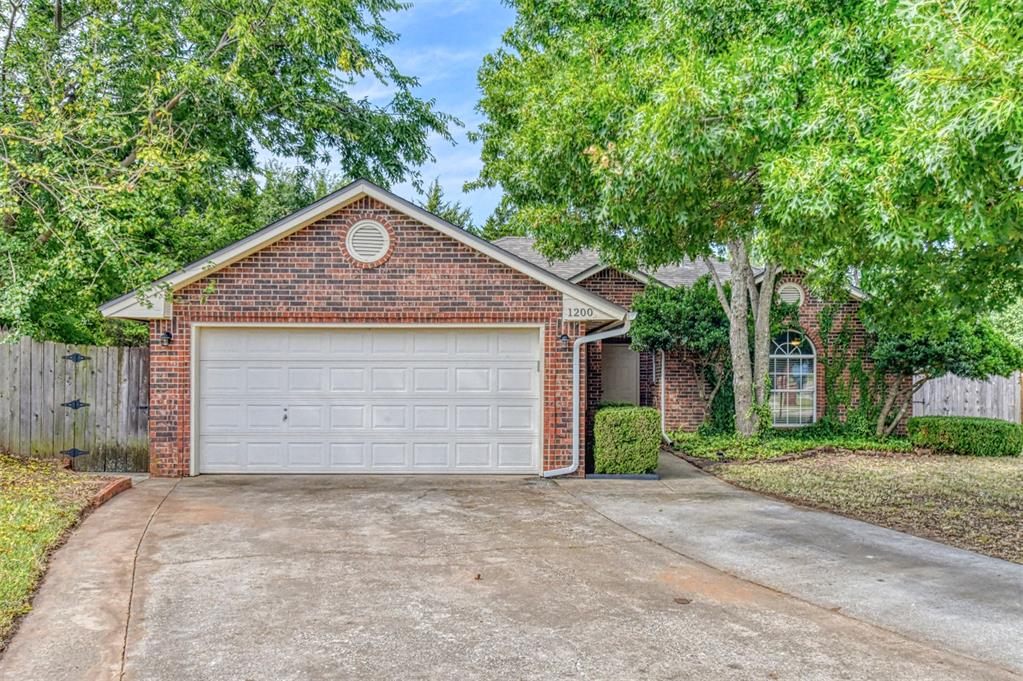 Want a house with a little more room?  Tucked away in a quiet cul-de-sac, this home offers 3 bed/2 bath/2 car garage with a true office.  This house is the answer to someone who needs a dedicated space to work/home school or study.  The open floor plan allows the living area to flow into the dining room and kitchen with great space for entertaining.  Door opens from dining room to a wooden deck for outdoor entertaining.  Owner suite provides a door to backyard and deck as well.  Notice the tray ceiling. Owner suite is at rear of home and has a bathroom with dual vanities and large, separate walk-in closets for plenty of storage.  Secondary bedrooms are "right-sized" and feature walk-in closets.  Oversized driveway provides off-street parking for 3 vehicles. Modernized with lovely paint throughout and with LVP flooring installed, this house allows for carefree cleaning. Make sure you see the pantry in the laundry room area. Gracious, well-maintained home with an oversized backyard in a great neighborhood. Near campus and shopping with quick access to Sooner Road and HWY 9. 2 storage sheds in backyard provide extra space. Refrigerator remains. Hot water heater 2024.  HVAC 2018. Roof 2025 is still under warranty.