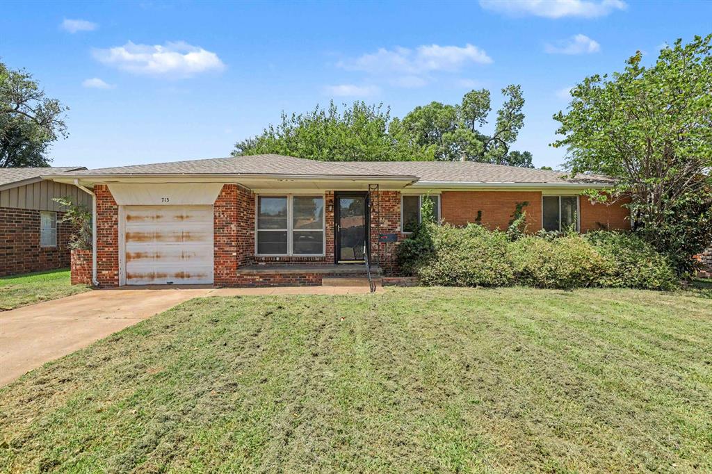 Priced at $125,000, this 1958-built brick two-bedroom sits on a 7,802 sq ft lot on a quiet street with easy access to I-40 and Sooner Road, putting Tinker AFB, Rose State College, and downtown OKC within a short commute. Real hardwood floors run through the living room and kitchen, with red oak baseboards adding a detail you don't find at this price point. The kitchen offers tile flooring, granite countertops, an electric stove and oven, and a mini pantry for extra storage. The bedroom has wood flooring and the bathroom is tiled. Ceiling fans and blinds are already in place throughout.Outside, a covered front porch and a southeast-facing orientation make for a bright, comfortable entry. The backyard is fully enclosed with a chain-link and wood fence and includes a storage shed plus a patio for outdoor living. An attached 1-car garage adds secure parking and additional storage. Gutters are installed for drainage protection.This affordable, move-in-ready home is a strong fit for a first-time buyer or an investor targeting a stable rental corridor near Tinker AFB. Schedule your showing today.