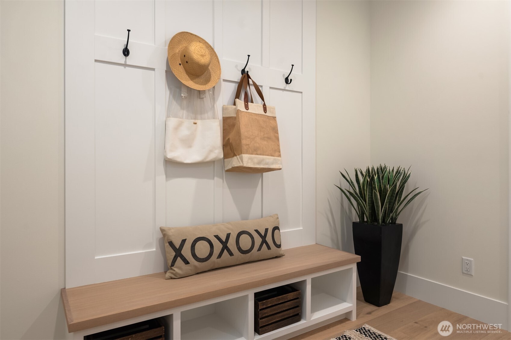Mudroom bench with storage and coak hooks