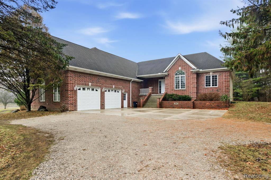 9' ceilings throughout where not vaulted. Driveway alarm. 2 40-gallon hot water tanks. Basement walks out to patio. Two barns: 36x40', cement floor and chimney for wood burning stove and 36x40' Dutch barn roof and second floor. Basement is poured with 4'" foam board under concrete floor. Spray foam insulation. Garage has pallet stove as well as an overhead propane heater, 2 overhead doors. Geothermal heat, three zone (main floor, basement and bonus). Gutters to crock then to pond. Unfinished bonus room above garage could be finished. Kitchen opens to living room, Corian counter-tops, large pantry. Spacious garage with finished walls and pallet stove with a 3rd overhead garage door on the east side of the garage. Basement walks out to  nice patio looking towards pond. Much of the deck was recently replaced. Propane is for kitchen stove and fuel for backup generator. Beautiful slate pool table remains with the home. New well in 2025. Septic tank to be pumped.