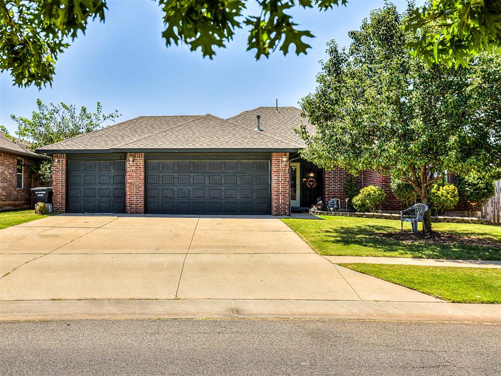 Check out this gorgeous home in the desired Apple Valley community in Moore. Just check out that beautiful curb appeal which is a prelude to the amazing interior features. You will immediately be blown away by the design and character of this home as you step into the foyer and see the luxury vinyl plank flooring that flows into the spacious cozy living room with crown molding, neutral colors, and tall ceilings that flows into the dining room area also with the luxury plank flooring and several windows that let in tons of natural light as well as easy access out into the backyard. The kitchen is a chef's dream with all stainless appliances, granite countertops, peninsula with bar top seating, tons of cabinets for storage and so much more! And as a bonus, just above the sink is a window that not only looks out into the spacious backyard, but also provides a lot of natural light. You can't help but notice the beautifully-designed tray-ceiling with crown molding as you walk into the private and spacious primary bedroom on your way to the en suite that features double vanities, double closets, large tub with window, and walk-in shower. One of the special features of the home is of course the spacious backyard with covered patio. This is the perfect space for entertaining groups of family and friends and making great memories. Another bonus feature is the in-ground storm shelter that can fit 10-15 people. Check out Apple Valley Park that is just a couple of blocks down in the neighborhood. It features a pavilion, playground, splash pad, walking trails, and more! These amenities are definitely an extension of the entertainment features also provided by the amazing home. Located just a few minutes away from I-35, parks, schools, restaurants, retail stores, etc., this home is definitely a must see!! Buyer(s) are to confirm all information including schools.