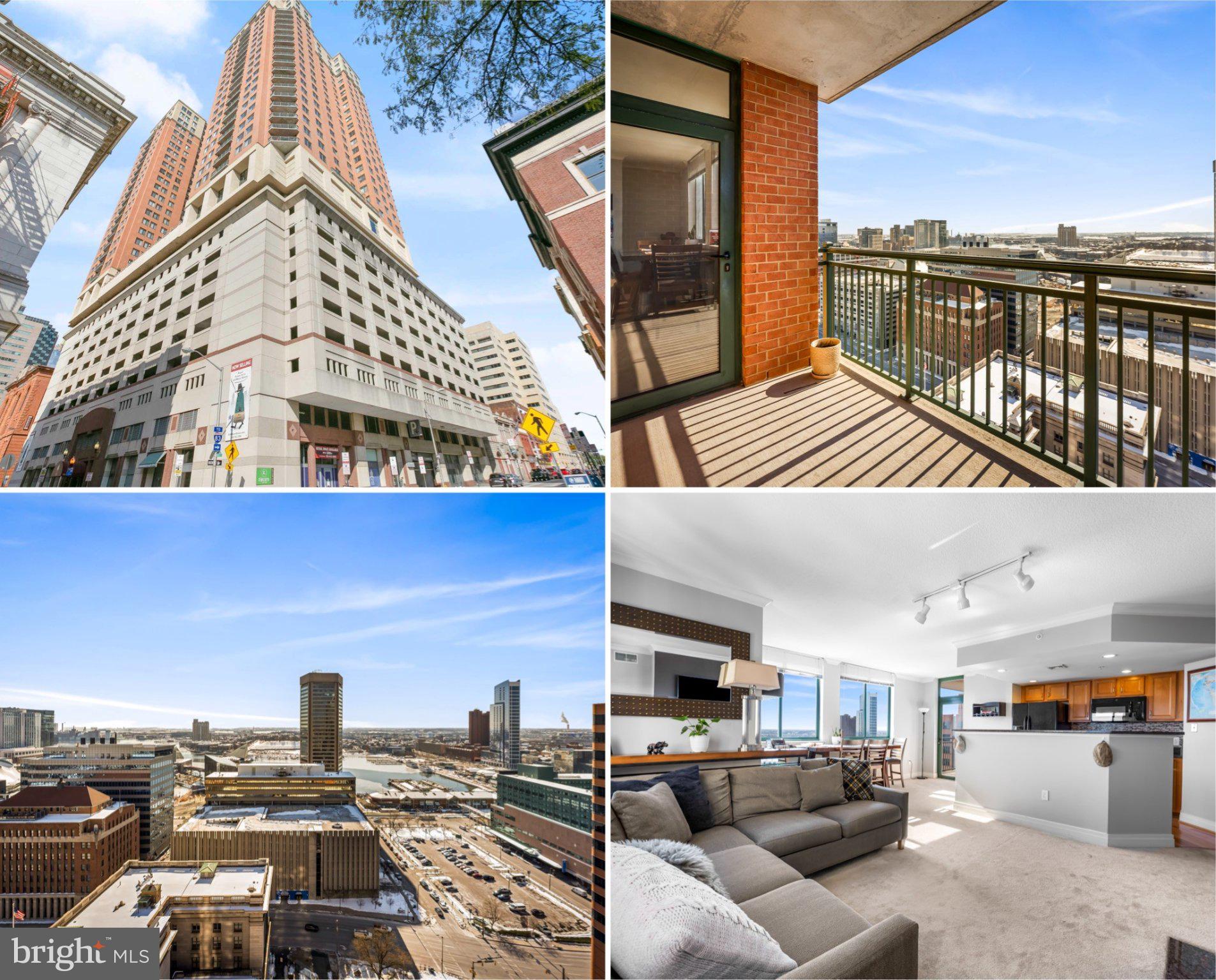 Welcome to 414 Water Street #2202 — a premier high-floor residence offering some of the best panoramic water and city views in the entire building. This 2-bedroom, 2 full bath condo delivers the ideal blend of skyline energy and Inner Harbor serenity, with expansive windows that flood the space with natural light and frame truly standout views. The thoughtfully designed layout features bedrooms on opposite sides for privacy, an open-concept living and dining area, and a well-appointed kitchen with granite countertops, island seating, and gas cooking. Hardwood flooring, refined finishes, and tasteful upgrades carry throughout, while the spacious primary suite offers a walk-in closet and en-suite bath. Step onto your private balcony to take in sweeping harbor and city vistas—day or night. Located in the full-service 414 Water Street building with 24-hour concierge, rooftop pool, fitness center, and secure parking, all just steps from Harbor East, downtown dining, and the waterfront. A rare opportunity to own one of the building’s most compelling view-oriented units.