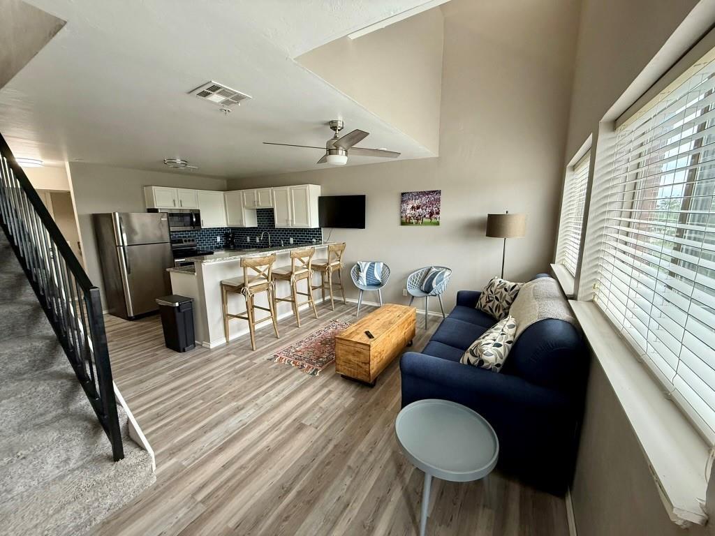 Modern Condo with Exclusive Amenities! Perfect Location! Just 1 Mile from OU Campus & Close to Shopping! Step into this stylish and energy-efficient 1-bedroom, 2-story condo, designed for comfort and convenience. Featuring an all-electric layout, the open-concept kitchen and living area includes a breakfast bar, perfect for casual dining or entertaining guests. Enjoy a spacious walk-in closet and access to premium community features: 24/7 private fitness center — work out on your schedule. Clubhouse amenities during business hours, including: Private theatre with TV, pool table for game nights and kitchenette for hosting and relaxation. ($225 monthy fee) This condo offers the perfect blend of privacy, style, and community perks.