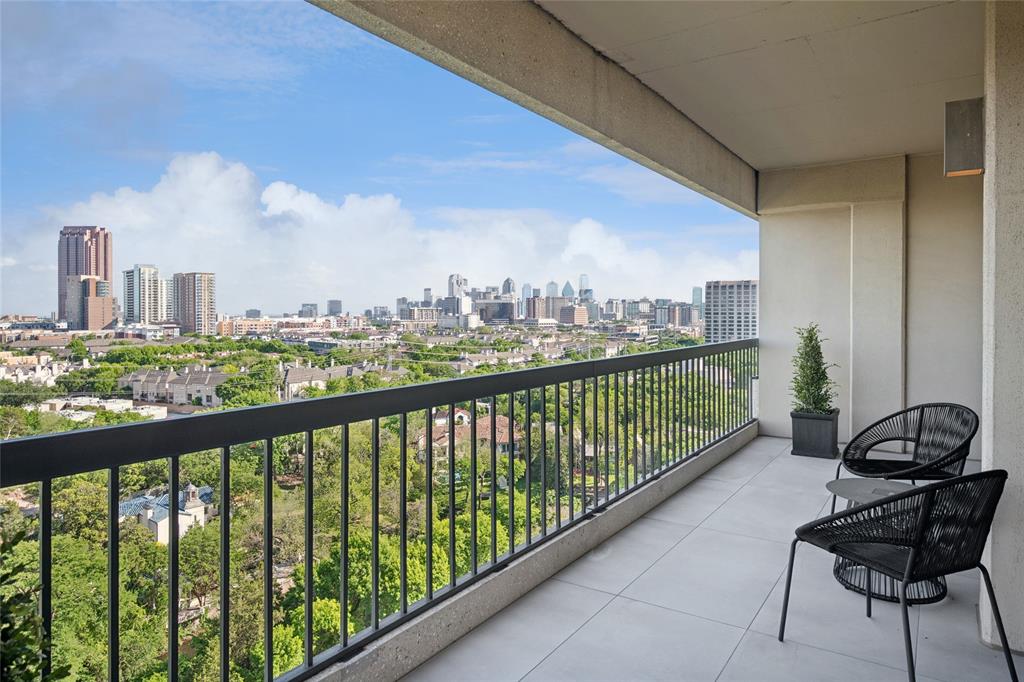 Stunning end unit at The Warrington offers fabulous downtown and Turtle Creek views! Recently reimagined interiors by renowned  designer, Josie McCarthy, affords meticulous attention to every detail.  Desirable three bedroom unit with two full baths and one half bath situated on the 16th floor providing unobstructed views and balconies on three sides. Offering an open floor plan, redesigned spaces, gourmet kitchen with custom Wood-Mode cabinetry, Wolf, Asko and Subzero appliances, custom paint finishes and dimmer controlled decorator installed recessed LED strip lighting. The gracious entry with marble flooring includes designer guided straight grain cerused white oak wall and door leading to the formal Dining Room with Craig Roberts designed raised cove ceiling and cove lighting. The spacious Living Room with Turtle Creek and downtown views showcases the beautiful straight grain cerused white oak wall with built-in TV and soundproof insulation. The newly created Bar area is conveniently located adjacent to the Kitchen and Dining rooms provides a Subzero wine cooler, Wood-Mode cabinetry and Waterworks tile backsplash. Additional features include automatic remote controlled electric shades throughout, concealed custom touch-latch storage, flangeless HVAC and electric outlet and intake grills, Lutron system, Krystal Clear audio and video, Kohler smart commodes, , California Closet systems and new carpet in two bedrooms.  The lovely Powder Room presents  beautifully with French wallpaper, Waterworks sink and console, Christian Liagre sconces and Lefroy Brooks English taps. Abundant storage throughout! The opportunity to enjoy elegant high-rise living in a very desirable location along Turtle Creek Boulevard awaits you!The Warrington has just received the High-rise Property of the Year Award AND the High-rise Manager of the Year Award from the DFW CAI (Community Associations Institute) at their annual event!!!