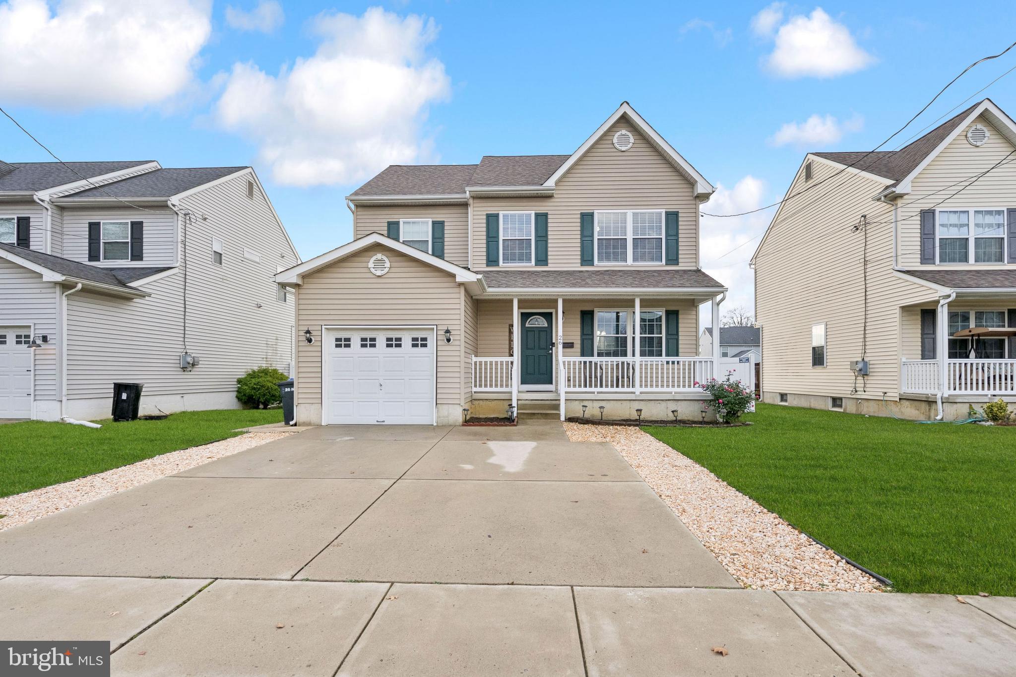 BEAUTIFUL BUILT IN 2017!  This beautiful and truly move-in-ready home features 3 bedrooms (all with ceiling fans) and 2.1 bathrooms. The spacious eat-in kitchen offers stainless-steel appliances, Fridge, cooking range, dishwasher, built in Microwave and ample cabinetry, center island and modern countertop. Additional convenience includes an attached garage and a driveway that fits up to three cars. The home offers a comfortable and functional layout, including a living room with a ceiling fan, a dining room, and a family room with a ceiling fan. The primary bedroom boasts, an en-suite bathroom, and generous closet space. The basement is insulated, clean, and includes high ceilings—ideal for storage or ready to be finished to suit your needs. Step outside to a large, fully fenced backyard with a lovely deck, perfect for gatherings, relaxation, and everyday enjoyment. The house also has beautiful front porch. Best of all, the solar panels are FULLY OWNED and PAID IN FULL, providing excellent energy efficiency and long-term savings. According to the sellers, the electric bill is extremely low, and they sometimes even receive a credit bill. The home also includes an OWNED WATER PURIFICATION SYSTEM for added comfort and value. Conveniently located near Cherry Hill and the Moorestown Mall, with quick access to shopping, restaurants, and more. Philadelphia is approximately a 10-minute drive. Come and see this beautiful home!