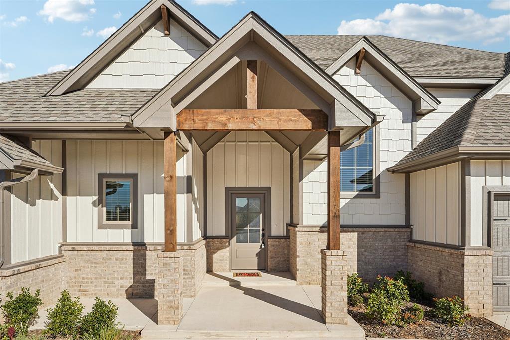 Offering 2.5% in incentives!Welcome to the stunning Zade Bonus Room floor plan, offering 3,105 square feet of total living space — including 2,850 square feet indoors and 255 square feet of outdoor living. Perfectly situated in a quiet cul-de-sac and next to a beautiful open park area, this home also features a fully fenced backyard, providing privacy, safety, and a great space for pets or play. Inside, you’ll find 4 spacious bedrooms, 3 full bathrooms, a large bonus room, a utility room, a mudroom, and a 3-car garage complete with an in-ground storm shelter. The inviting great room showcases elegant wood-look tile flooring, a striking cathedral ceiling with crows foot detail, a ceiling fan, and a 3-panel sliding glass door that opens to an extended covered patio. The chef’s kitchen is a showstopper with stainless steel appliances, including a 5-burner gas cooktop and double ovens, 3 cm countertops, tall custom cabinetry with glass inserts and lighting, a decorative tile backsplash, exclusive pendant lighting, and a large center island featuring a farmhouse sink, dishwasher, and pull-out trash can. The primary suite is a true retreat with a sloped ceiling, cozy carpet, and abundant natural light. The spa-inspired bathroom offers a freestanding tub, a European walk-in shower, dual vanities with framed mirrors, and a massive walk-in closet with direct access to the laundry room. Secondary bedrooms also feature high ceilings, ceiling fans, and spacious closets. Step outside to a covered back patio designed for entertaining, complete with a wood-burning fireplace, gas line, and TV hookup — all overlooking the fully fenced yard and open park space behind. Additional features include Healthy Home Technology, a tankless water heater, whole-home air filtration system, R-44 insulation, Cat6 wiring, rocker switches, and more .