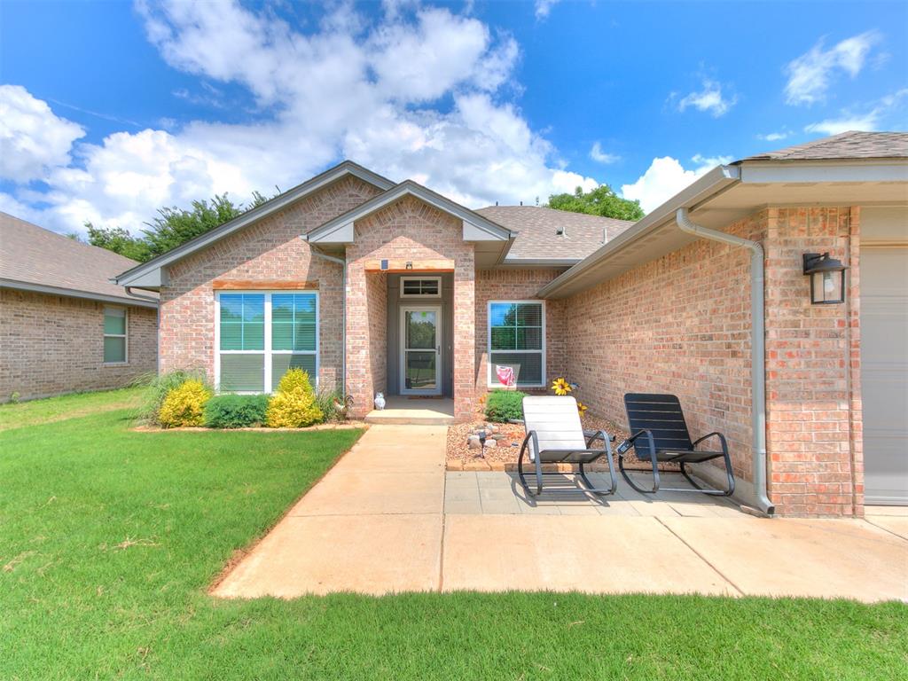 Welcome to 4617 Osprey Drive in Norman! Conveniently located near OU, shopping, dining, interstate access, and a nearby golf course, this nearly new one-owner home built in 2021 offers thoughtful upgrades and a functional layout designed for everyday living.  Upgrade features include extended front and back patios, full privacy fence, window treatments, new kitchen stone countertops, and easy-to-maintain hard surface flooring throughout the main living spaces. A storm shelter in the garage adds extra peace of mind during Oklahoma storm season.The split floor plan offers home owner privacy with two secondary bedrooms and a shared hall bath on one side of the home, while the spacious primary suite is tucked away on the other and features a vaulted ceiling, double vanity sinks, garden tub, glass shower, and a large walk-in closet. The open main living area flows effortlessly into the kitchen, dining, and backyard spaces, making it ideal for relaxing or entertaining. The kitchen is well appointed with stainless steel appliances, a central island with additional counterspace, a  true pantry, and plenty of storage space making meal prep a breekze. The dedicated study with sliding barn door located near the front of the home makes working from home easy.Outside, enjoy a backyard that opens to green space with afternoon shade for year-round living, plus additional green space in front of the home. Solar panels to remain with the home adding additional perk of low energy cost. With its thoughtful upgrades, move-in ready condition, and competitive value this home is truly worthy of closer look.