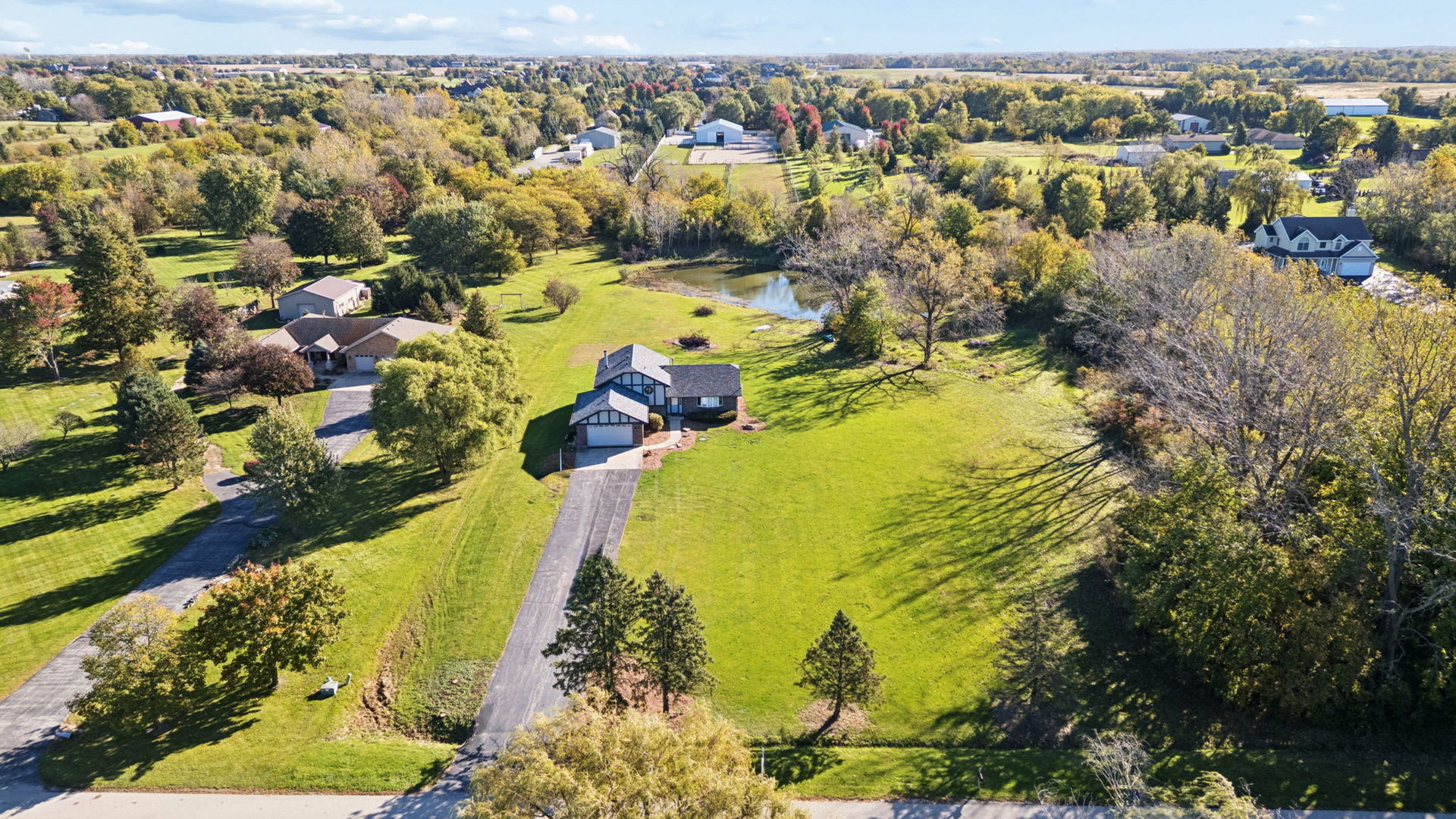 Phenomenal opportunity in Frankfort's desirable Green Garden Township! Situated on 4.5 private acres with your very own stocked pond, this spacious 3 bedroom, 3 full bath split level home with a sub-basement offers the perfect combination of peaceful country living and everyday convenience. Tucked away in a quiet, one way in, one way out neighborhood, this property offers privacy, space, and endless possibilities! The main level welcomes you with a spacious living room, kitchen, and separate dining area. The kitchen features beautiful hardwood flooring, granite countertops, ample cabinetry, and room for an additional table. Hardwood floors continue into the lower level, where you'll find a cozy family room complete with a gas fireplace. This level also features a full bathroom and an oversized, versatile bonus room; perfect for a home office, gym, mudroom, hobby space, or whatever best suits your needs! The finished sub-basement provides even more flexible living space, along with additional storage. Upstairs, you'll find three generously sized bedrooms, including a primary suite with ample closet space and its own private full bathroom. Two additional bedrooms and a full hallway bathroom complete the upper level. Step outside and experience a nature lover's dream! Surrounded by mature trees, sprawling green space, and your very own pond, this incredible 4.5 acre property offers a setting that's increasingly hard to find. Whether you envision peaceful mornings overlooking the water, outdoor entertaining, gardening, or simply enjoying the privacy and beauty of your surroundings, the possibilities are endless. Enjoy the best of both worlds: peaceful acreage living in unincorporated Frankfort, tucked away on a quiet street, yet just minutes from the charm, shopping, dining, and entertainment of downtown Frankfort. A truly unique opportunity to make this incredible property your own!