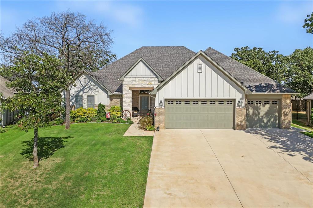Welcome to a peaceful gated community in one of Edmond’s newer, easily accessible areas,where mature trees, rolling streets, and generous lot sizes create a serene setting that feels likethe country while remaining just off I-35. Enjoy quick access to Downtown Edmond, incrediblerestaurants and amenities, and the newly opened Post Oak Elementary School.This newer construction home has already been elevated with all the bells and whistles,including an extended, fully screened-in patio overlooking a backyard that is truly a birdwatcher’s oasis. Enjoy morning coffee, Sunday football, or evenings outside surrounded bybeautiful views. A newly installed dog run with Zoysia grass with direct garage access, a newlyinstalled and stained privacy fence, and a prime location for a future pool make the backyardeven more exceptional.Inside, the upgraded wood-look tile flows throughout the home, while the abundant windows fillthe open floor plan with natural light. The kitchen is built for entertaining with a statement 9-footisland, premium upgrades including the gas stove, an expansive butler’s pantry, large diningarea, and an immense amount of storage. Three of the four bedrooms enjoy their own separatewings of the home, including a private guest wing with an en suite bath.The spacious primary suite features dual vanities, a soaking tub, and a walk-through closetconnecting directly to the laundry room. A large mudroom just inside the garage is separatefrom the laundry room, adding even more functionality and storage. Full window treatments andthoughtful upgrades throughout mean the work has already been done—simply move in andenjoy the rare combination of newer construction, mature natural surroundings, privacy, andconvenience.Please see the feature sheet for the extensive list of additional upgrades and improvements.