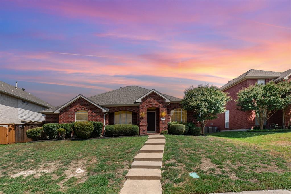 Lovely 4-2-2 with study,one story with great open floor plan and around the corner from the highly sought after Stinson Elementary School. Enter with formal dining or second living area on the right and study with private doors on the left.  Spacious Kitchen overlooks family room.  Stainless Steel appliances, 4 burner gas stove, large island with seating for four and pantry.  Family room is large and open with good natural light and fireplace. Split bedrooms with primary suite tucked away in the rear for privacy.  Primary suite has spa like bath with tub and separate shower and large walk in closet.  Secondary bedrooms off a separate hallway with hall bath and walk in closets.  Covered patio, fruit trees (apple) in the back, Recent updates include full home interior paint and new carpet July 2025, white cabinets in kitchen 2024.  House is on a dead end cul-de-sac street so very light traffic area.  Near schools, shopping, George Bush Frwy and restaraunt row off Renner road.