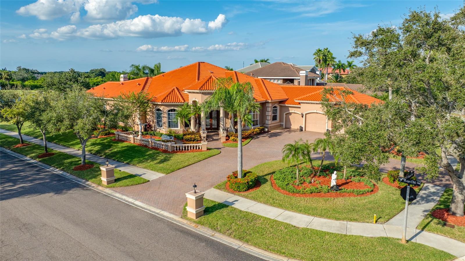 Fabulous golf course home in the prestigious country club community, the Bayou Club! Uniquely designed, Campagna-built home with three bedrooms and four baths or four bedrooms in a room used as an office. And with an oversized three-car garage. This golf course home is on the 6th green of the championship, Fazio-designed Bayou Club golf course. A distinctly designed, one-story residence with 4,136 square feet of living area and an extra-large covered patio and pool/spa area with a unique, waterfall feature. This home also has a media room and separate office/den as well. On a corner lot with great curb appeal, mature landscaping and a circular paver driveway. Open kitchen with a dinette area opening to the family room with sunken wet bar for easy entertaining. A great opportunity, in the Bayou Club!