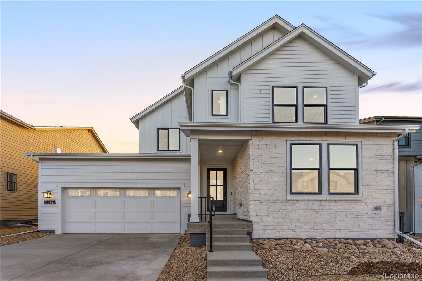 Beautiful two-story in the desirable Solstice Community by Shea Homes. Solstice is surrounded by Chatfield State Park on 3 sides of the community and acreage parcels on the 4th side. This two-story home has 4 bedrooms with the primary and laundry on the main floor, 4.5 baths, study, loft, 2nd laundry on 2nd floor, fireplace, covered patio, and 2 bay garage with storage.  Design finishes include Shaw COREtec luxury plank flooring in Pasadena Oak, AZT DT engineered stone counter tops in Pencil Vein, and Yorktowne Henning cabinets in White Icing and Frappe.   Please contact a community representative for details.    The Mirabelle Metropolitan Districts provide various services to the property and in addition to the estimated taxes, a $40 per month operations fee is imposed.