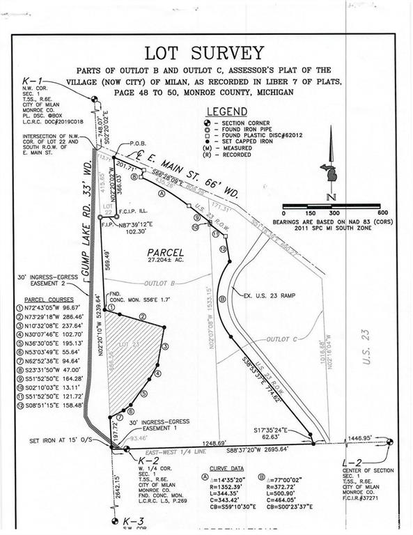 HIGHWAY SERVICE DISTRICT PARADISE!!! Located on the SW intersection of US23 (Plank Road exit) with 725ft. of highway frontage and 200ft. of Main St. frontage.  These multiple parcels consisting of approx. 52+/- acres--Highway Commercial and Mixed use Residential zoning are now being offered together.  Property is heavily wooded with a clearing in front and adjoining southern parcels currently being farmed. This property abuts Gump Lake and City of Milan owned Properties. City Water, Sewer, and Natural Gas are available at the street. Second Parcel ID#58-53-040-256-00 (Parcel C). Part of Parcel D and Parcel F (North of the River) ID#53-040-262-00 and ID#53-040-264-00 will be included subject to land division.  This is definitely the perfect time to come check out Milan's Growth and start p planning your future development!!!! Current use is Agricultural,Commercial,Farm,Tree Farm.