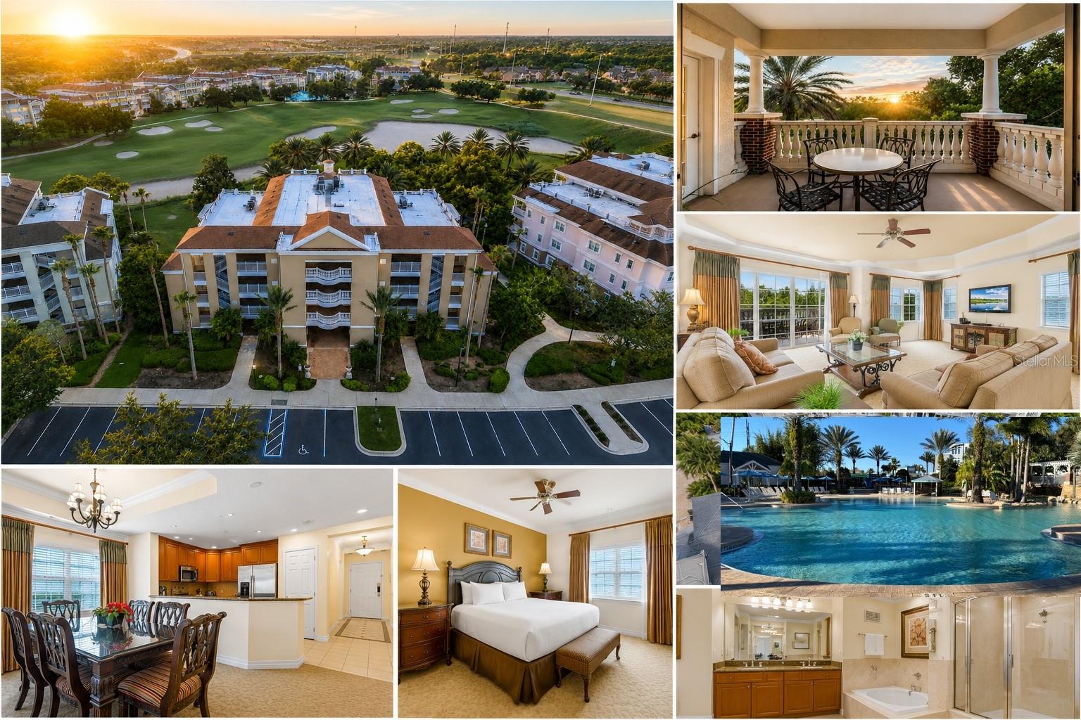 Active & Transferable Reunion Club Membership Available With This Beautiful, Bright, Light, And Airy 3-Bedroom, 3-Bath Condo Located In The Highly Desirable Villas At Reunion Square. This Fully Furnished, Spacious Third-Floor End Unit Offers Exceptional Privacy With No Upstairs Neighbors And Enjoys Spectacular Park And Golf Course Views From The Private Balcony.Currently In An Established Short-Term Rental Program, This Residence Is Equally Ideal As A Luxury Vacation Retreat Or Private Second Home. Take The Elevator To The Third Floor And Enter Through The Welcoming Foyer, Leading To The Kitchen, Dining Area, And Expansive Living Room Featuring A Large Sliding Glass Door That Opens To The Covered Balcony And Picturesque Outdoor Views.The Well-Designed Floor Plan Includes An Oversized Living And Dining Space, Enhanced By Additional Windows That Fill The Home With Natural Light. The Spacious Primary Suite Features A King-Size Bed, Two Closets, And An Ensuite Bath With Dual Sinks And A Walk-In Shower. The Two Additional Bedrooms Are Generously Sized And Each Offers Its Own Private Ensuite Bath.The Kitchen Is Appointed With Granite Countertops, Stainless Steel Appliances, And A Breakfast Bar. This Oversized End Unit Also Includes A Private Exterior Storage Room, A Feature Exclusive To These End Residences.Recent Upgrades Provide Exceptional Value And Peace Of Mind, Including A New Air Conditioning System Installed In 2025, Brand-New Washer And Dryer (Less Than One Year Old), New Microwave, Refrigerator Approximately Two Years Old, And New Bedside Tables In The Primary Suite (Less Than One Year Old).Reunion Resort Is One Of Central Florida's Premier Vacation Destinations, Located Just 6 Miles From Walt Disney World And Within Easy Access To All Major Attractions. Owners And Guests Enjoy Access To Three Signature Championship Golf Courses Designed By Arnold Palmer, Tom Watson, And Jack Nicklaus, Six On-Site Restaurants, Twelve Community Pools, And A Multimillion-Dollar Water Park Featuring A Lazy River And Waterslides.
