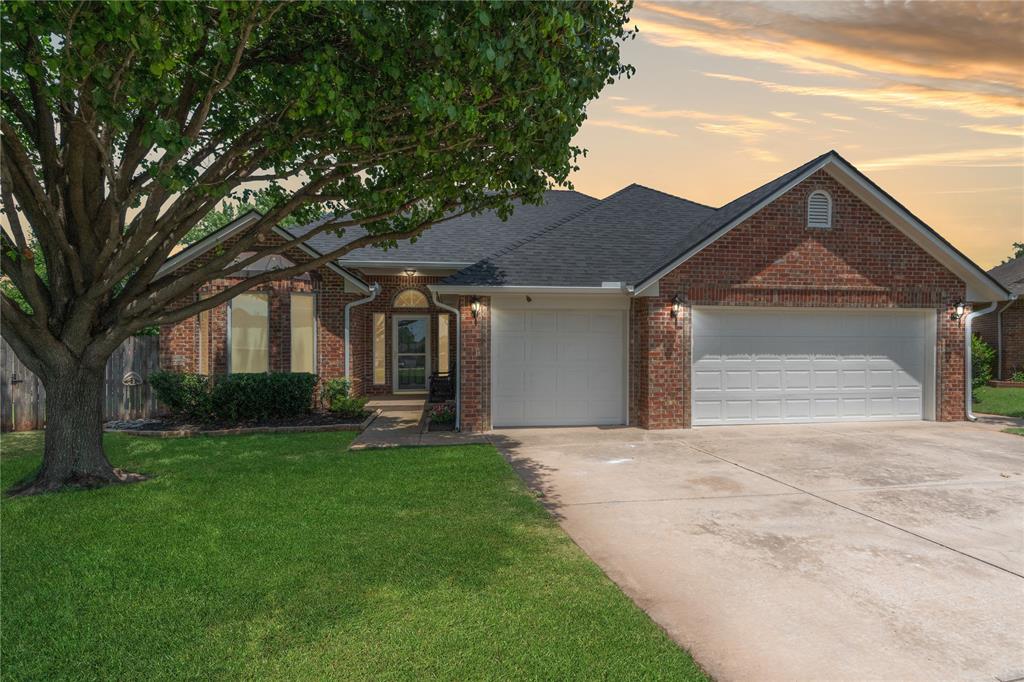 Welcome home to this stunning 4 bedroom, 2 bathroom residence in a desirable Edmond neighborhood! Enjoy the convenience of a 3-car garage with a built-in storm shelter, plus an HOA that maintains the community pool and recreation facility. Inside, discover an open-concept living and kitchen area, featuring a dedicated study with a charming bay window. The kitchen is a chef's delight with tile countertops, newly painted cabinetry, abundant storage, and a breakfast bar, while the living room offers a cozy corner gas fireplace. The primary suite provides a peaceful retreat with natural lighting, a spacious en suite boasting a double vanity, quartz countertops, a walk-in shower, and a jetted soaker tub. Step outside to a covered patio with a fire pit, overlooking a spacious, fenced yard with a storage shed. This home also features a brand-new roof! Don't miss your chance to own this exceptional Edmond property – schedule your showing today!