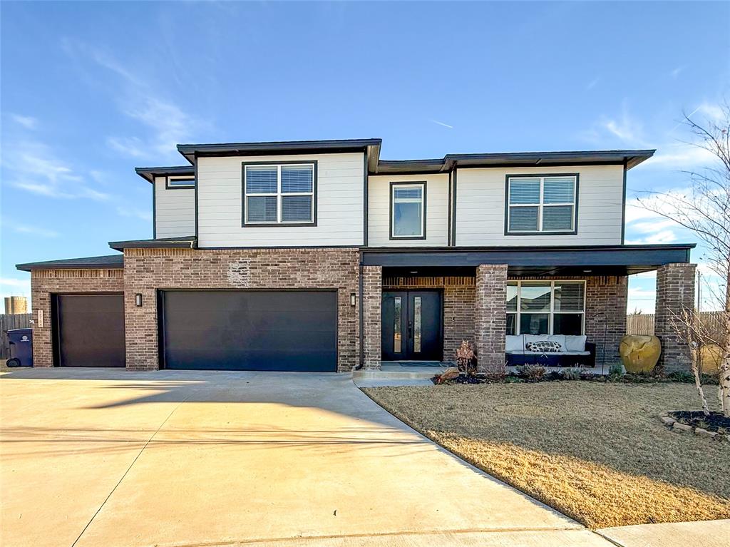 Situated on a quiet cul-de-sac in Twin Silos and located within the Deer Creek School District, this updated 4-bedroom, 3.5-bath home blends modern style with functional space. A front flex room off the entry features a bold accent wall and upgraded lighting, ideal for a home office or lounge area. Luxury vinyl plank flooring runs throughout the main level, leading into a bright, open-concept living, dining, and kitchen area. Large windows and oversized sliding glass doors fill the space with natural light and offer direct access to an extended patio and spacious backyard, perfect for entertaining and outdoor living. The kitchen includes a large center island, ample counter space, quartz countertops, stainless steel appliances, custom cabinetry, and a generous walk-in pantry. The main-floor primary suite features updated flooring, a large walk-in closet, and an en-suite bath with newly installed tile, a soaking tub, walk-in shower, and dual vanities. Upstairs, brand-new carpet runs throughout the second level and staircase. A spacious bonus room, three additional bedrooms, and two full bathrooms provide flexible living space. The three-car garage offers an in-ground storm shelter and upgraded epoxy-coated floors. Twin Silos offers a neighborhood pool, clubhouse, fitness center, basketball court, playground, and pond. Convenient to Memorial and N. Council with easy access to shopping, dining, and major roadways.