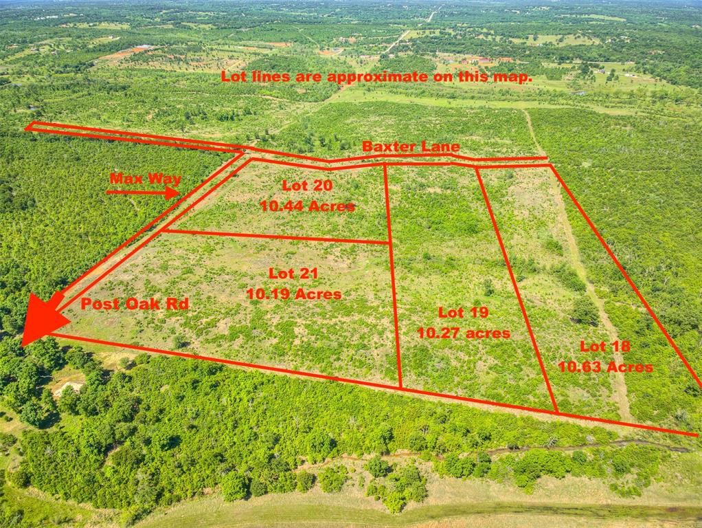 Welcome to Ridgeline Estates! Norman's newest private upscale development in East Norman at 140th and Cedar Lane Rd. Each of these 28 lots ranging in size from 10 to 20 acres have incredible character with gently rolling hills and enormous oak and pecan trees. This lot has 10.45 acres and is mostly wooded with a gentle slope from Baxter Lane to the east end of the lot creating incredible views.  Morning sunrises and the abundant local wildlife will make lasting memories at each of these wonderful homesites. This private development won't have streets completed until December, but we are making lots available now. OEC will bring electric up all the streets at no charge and provide High Speed Fiber internet. Come take a tour and pick out your future homesite. Horses allowed. Lot prices ranging from $12,500 to $20,000 an acre.
