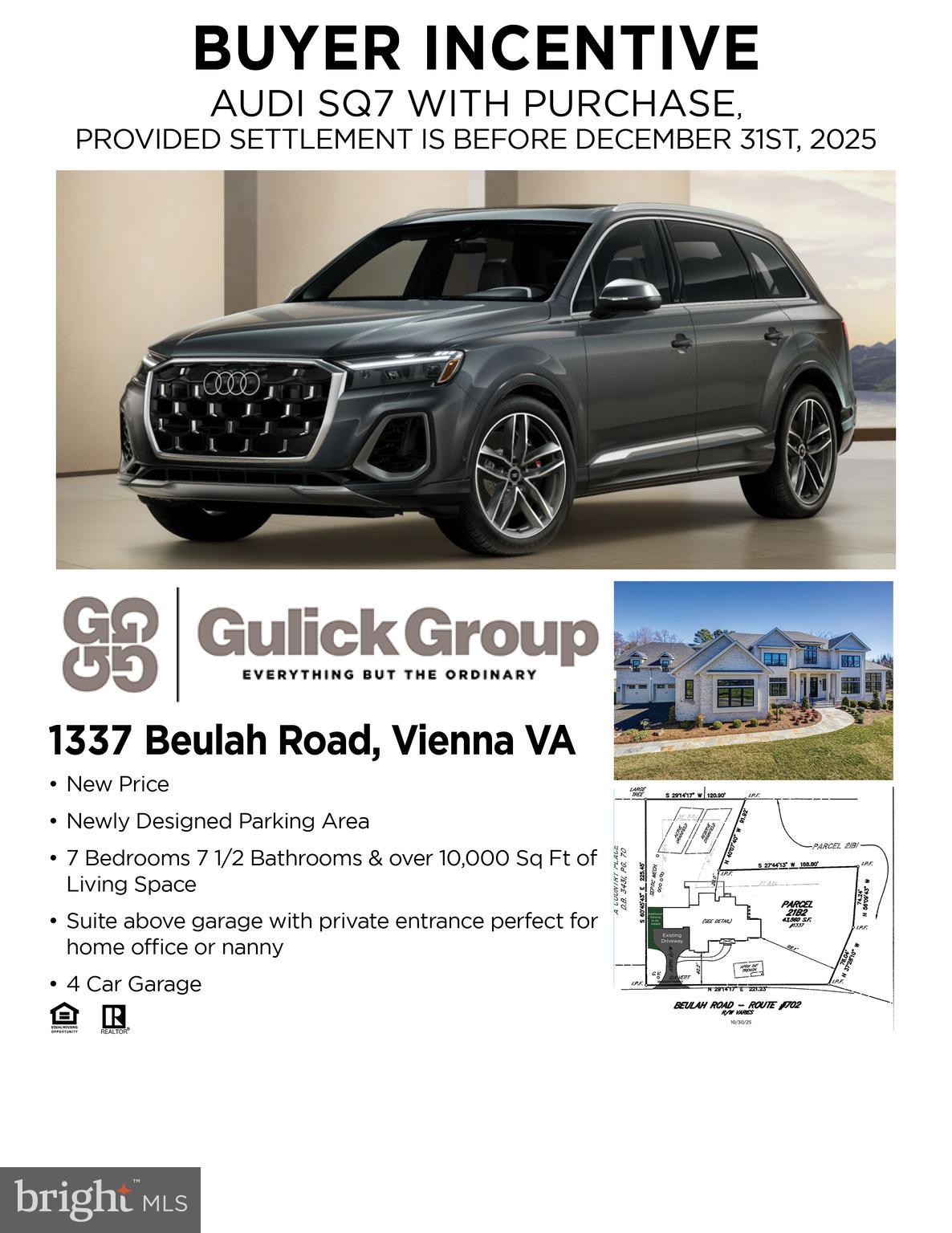 Builder INCENTIVE ...  FREE Audi SQ7 with purchase provided settlement is by December 30, 2025.   This EXPANDED Winthrop model features designer finishes and exceptional details consisting of 4-sides brick, oversized black windows and a 4 car garage.  A newly designed "clean contemporary" elevation and dramatic custom iron front entry door give this home unparalleled street presence.  Expansive kitchen with stacked designer inset cabinetry opens to the sunroom and family room featuring a 60" horizontal fireplace.  Additional rooms include formal living room, dining room, library and conservatory boasting cathedral ceilings.  The upper level provides 5 ensuite bedrooms including the spectacular owner's suite with separate sitting area, 2 huge walk-in closets.  The spa-like bathroom includes oversized frameless shower, free -standing soaking tub dual vanities and separate water closet.  A walkout lower level provides a theater/ media room, wet bar, casual living room, mirrored exercise room, and bedroom with dual entry full bath.  Additional features include 10ft ceilings on the main level with 9ft ceilings on the upper and lower levels, solid core doors throughout the home and expansive deck.  Available for Immediate delivery.