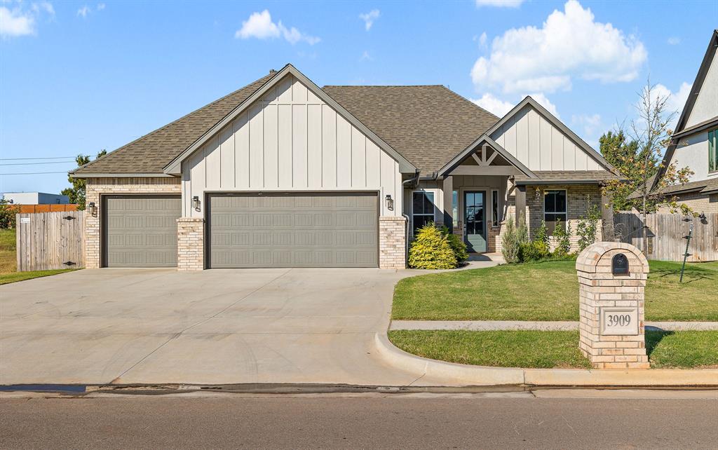 CHECK OUT THE NEW PICTURES!!  PRICE REDUCED TO $475,250!!! Nestled in the highly desirable Sendera Lakes neighborhood, this exceptional home offers the perfect blend of luxury and comfort. Enjoy the convenience of a community pool and park, clubhouse and stocked fish pond while being just minutes from all the amenities and scenic beauty this prime location has to offer. Featuring 4 spacious bedrooms and 3 full bathrooms, this home also includes a versatile office or formal dining room, or 5th bedroom. One of the bedrooms is a large upstairs suite with a full bathroom. The open-concept living area boasts the focal point stone fireplace and beautiful beam that creates a warm, inviting atmosphere. The chef's kitchen is a dream with a massive island and dining bar, stainless steel appliances including a double oven and built-in microwave, gas range, plentiful cabinet space, and generous countertops, making meal prep and hosting gatherings a breeze. There is an absolutely HUGE Walk-In Pantry. The large primary suite is a true retreat, complete with a luxurious soaker tub, dual vanities, and a spacious corner shower. A pass-through closet leads directly into the large laundry room for added convenience. Each of the secondary bedrooms is generously sized, ensuring plenty of space for family or guests. Bedrooms have carpet and most of the rest of the home has beautiful wood-look tile. Ceiling fans in all bedrooms, living room and flex room. Large 3 car garage with garage door openers. This home is designed for ultimate comfort, offering both style and function in one of the most sought-after neighborhoods in the Moore area.