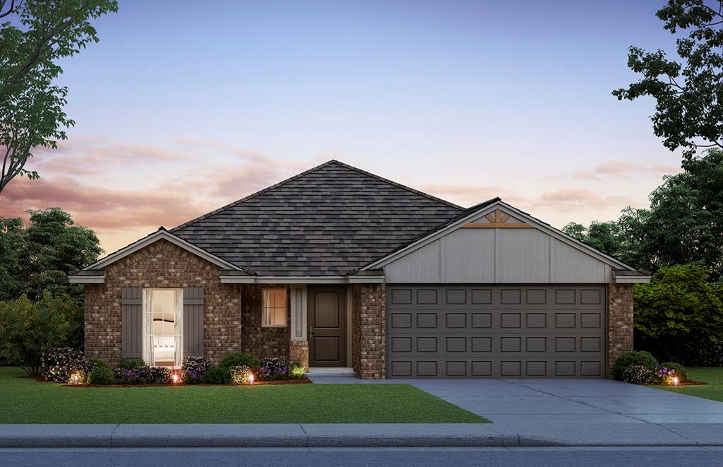 Currently under construction—call for current stage. The Bradford floor plan can be reserved prior to completion, offering an excellent opportunity to secure a new home early. Located in the desirable Eagle Cliff community in Norman, this home is just minutes from the University of Oklahoma, Lake Thunderbird, Sooner Mall, I-35, and a variety of dining and shopping options. The neighborhood features a community playground and established surroundings. This single-story home offers 3 bedrooms and 2 full bathrooms with 10-foot ceilings and a functional layout that connects the living, dining, and kitchen areas. The primary suite includes double vanities, a walk-in closet, and a walk-in shower. A covered back patio extends the living space outdoors. The kitchen is equipped with stainless steel Samsung appliances, including a 5-burner gas range, ample counter space, abundant cabinetry, an oversized walk-in pantry, and soft-close cabinets. Interior finishes include quartz or granite countertops, a tiled backsplash, under-cabinet lighting, and wood-look ceramic tile flooring. Energy-efficient features include a tankless water heater, Low-E thermal pane windows, radiant barrier roof decking, high insulation, and LED lighting. Exterior includes full sod and landscaping. New construction with modern finishes and a functional design in a convenient Norman location.