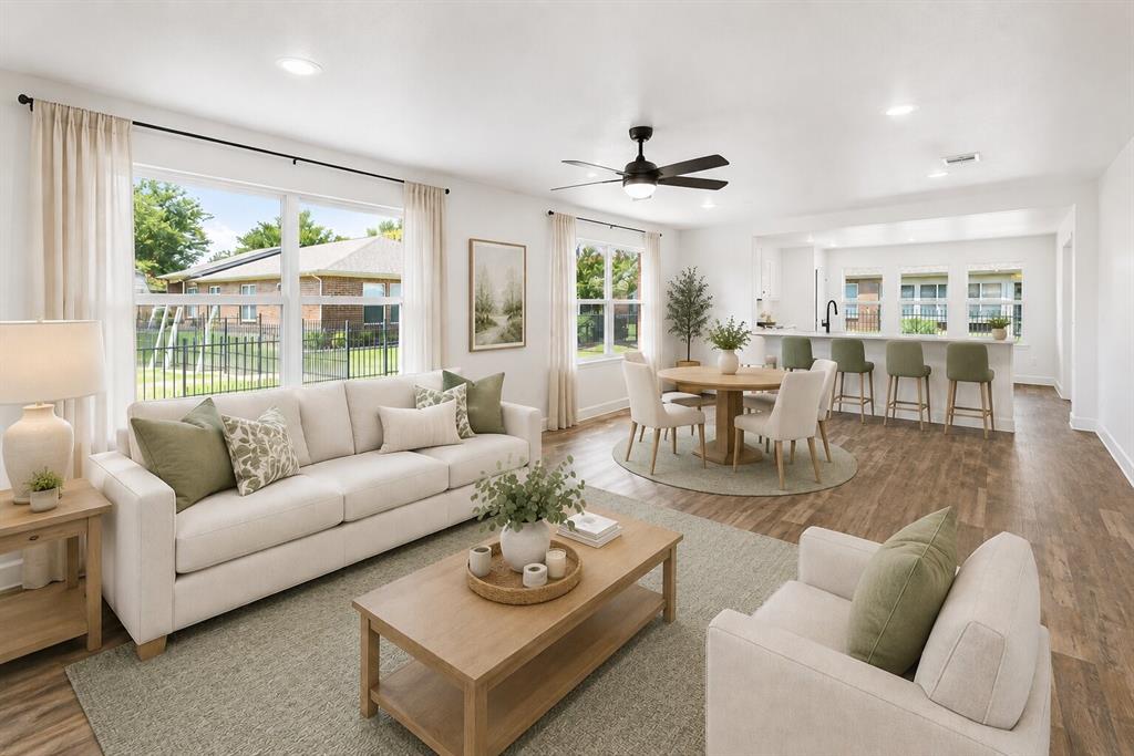 This recently updated, single-owner home features the highly functional Breckenridge floor plan, thoughtfully designed to maximize its approximately 1,533 square feet while creating an airy, open feel. Fresh interior paint, new luxury vinyl plank flooring, and updated lighting give the home a bright, refreshed feel throughout. At the heart of the home is an open-concept living space where the sunlit family room flows seamlessly into the dining area. The renovated kitchen features new quartz countertops and backsplash, refreshed white cabinetry, and new stainless steel appliances. A cozy breakfast nook overlooks the backyard, providing the perfect spot for morning coffee or casual meals.The spacious primary suite offers a comfortable retreat with a beautifully renovated ensuite bath. Both bathrooms have been updated with tiled walk-in showers with frameless glass enclosures, new toilets, sinks, and faucets. A secondary bedroom and full bath provide a welcoming space for guests. The former third bedroom has been opened up to create a versatile flex space ideal for a home office, hobby room, or additional gathering space.The screened-in patio offers a peaceful extension of the home with a ceiling fan and protection from the elements for year-round enjoyment.Living in Frisco Lakes means enjoying a premier 55+ active-adult lifestyle with exceptional amenities, including multi-million-dollar amenity centers, indoor and outdoor pools, fitness facilities, scenic walking trails, and the award-winning Frisco Lakes Golf Club. Impeccably maintained and thoughtfully updated, this home offers an exceptional combination of functionality, comfort, and lifestyle.