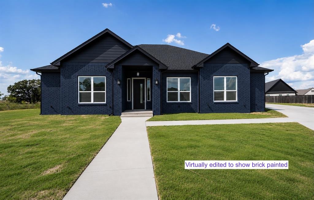 Sophisticated 2025-built home in Stone Briar Subdivision offers 4 bedrooms, 4 full bathrooms, and an office (or 5th bedroom) on a cul-de-sac with pasture views from the backyard! With 2,876 square feet and a magnificent floor plan, you'll step into the foyer with an office with a closet to the right. Tall ceilings and an abundance of windows compliment the great room. In the eat-in kitchen, the family cook will enjoy the sleek granite countertops, granite waterfall island, stainless steel appliances, and walk-in pantry. Retreat to the owner's primary ensuite bedroom, with trey ceiling and recessed lights, where you can relax in the elegant bathroom that comes with granite countertops, soaking tub, double sink, vanity area, walk-in shower with glass wall, and a walk-in closet with custom shelving. One guest bedroom includes a walk-in closet and a full hall bathroom. Two additional guest bedrooms are split from the primary bedroom and each bedroom has its own ensuite full bathroom with granite countertops and walk-in showers. A separate laundry room with granite countertops is near the 2-car garage. Luxury vinyl plank flooring provides a refined look throughout all the living and bedroom areas, along with recessed lights brightening up the living, dining, and kitchen. Outside, sit on the covered back porch with panoramic views of the neighboring land. You'll find this house at the end of a quiet street with sod grass already established. Move-in ready, be the first to appreciate the thoughtful floorpan and location of this new construction build!