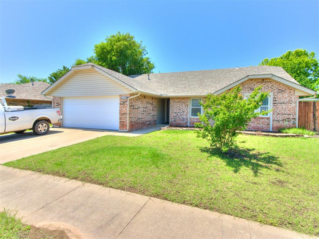 This 1633 sq ft 3 Bed, 2 Bath, 2 Car Garage Home is located on the quiet East side of Moore, OK. NEW Roof, Siding and Gutters in 2024. The Kitchen is conveniently accessed from the Garage, with ample cabinetry and a logical layout. The Dining area connects to the Kitchen for ease of function. The French doors in the Dining area open to the Patio and allow for lots of natural light. The large welcoming Living Room has a Brick Fireplace and built in shelving with plenty of space for entertaining and/or relaxing. Down the Hallway are 2 nice sized Bedrooms, a full Bath,  the Laundry closet, and The Primary Suite, which is quite large, with it's own private ensuite that has a full tub, separate walk-in shower and TWO walk-in closets. Enjoy the outside on the nice sized covered Patio in the  private Backyard area. The Storm Shelter is easily accessible also located in the Backyard. This well laid out, Conveniently located Home is ready for your personal touches. Let's make it YOURS !