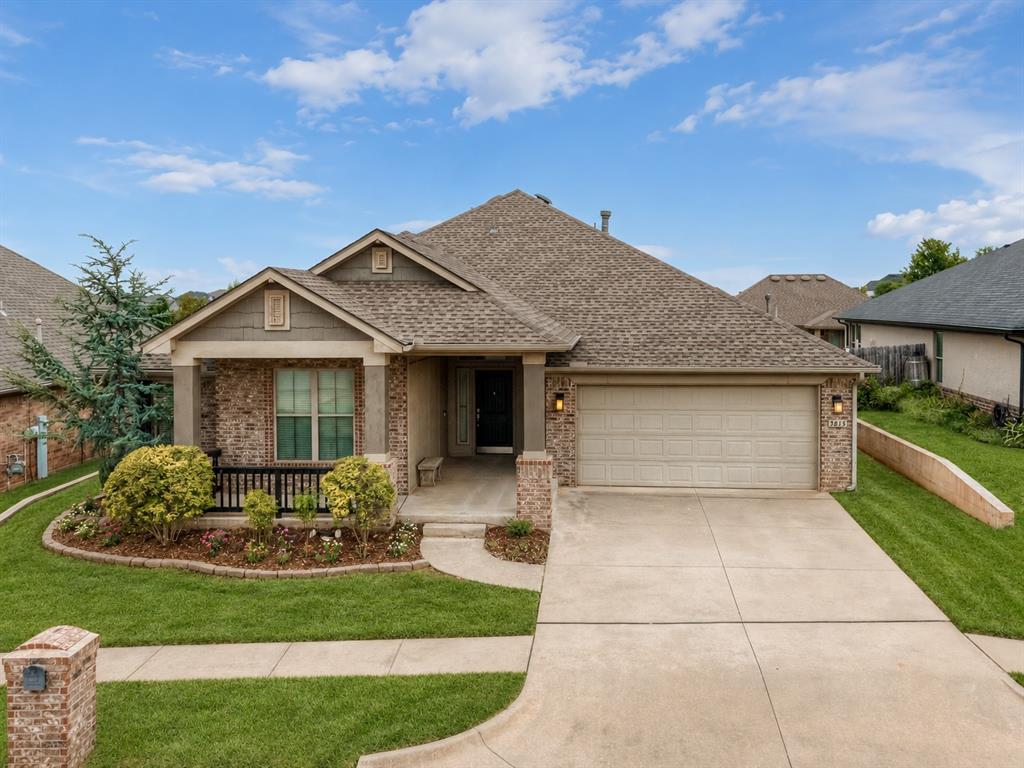 Welcome to 3815 Painted Bird Lane, located in Norman’s highly sought-after Red Canyon Ranch neighborhood. This inviting home offers 4 bedrooms & 3 full bathrooms, providing the space & flexibility needed for larger households, guests, or multigenerational living. Its thoughtfully designed true split floor plan creates excellent separation between the primary suite & secondary bedrooms, allowing everyone to enjoy comfort & privacy. A charming covered front porch welcomes you & offers a wonderful place to enjoy peaceful mornings & relaxing evenings. Inside, a wide entryway leads into an exceptionally spacious living room designed for both comfortable living & entertaining. Beautiful wood floors add warmth & character, while large windows fill the room with light. A grand fireplace creates an impressive focal point & an inviting place to gather. The large open kitchen is a standout, featuring rich wood cabinetry, quartz countertops, & an island, abundant counter & storage space, & built in stainless steel appliances. The spacious primary bedroom offers a private retreat complete with a large ensuite bathroom & walk-in closet. The two front bedrooms share a convenient Jack-&-Jill bathroom, providing direct access from each bedroom. Step outside to the covered back patio, perfect for grilling, relaxing, or entertaining throughout the year. Additional highlights include a roof replaced within the last four years & a storm shelter for added peace of mind. Red Canyon Ranch offers wonderful community amenities that include  playgrounds, splash pad, & walking trails. Conveniently located near everyday necessities, this home combines a sought-after location with a spacious, well-planned design. From the welcoming covered front porch & expansive living room to the impressive kitchen, 4 bedrooms, 3 full bathrooms, & true split floor plan, this home offers the space, comfort, & flexibility today’s buyers are looking for.
