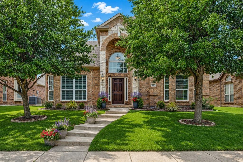 Striking curb appeal sets the tone for this beautifully designed Frisco home, highlighted by a distinctive stone-accented archway that creates an unforgettable first impression.Inside, you’re immediately greeted by soaring cathedral ceilings, elegant archways, and rich hardwood flooring that flows throughout all of the downstairs area, up the stairs into the loft upstairs. Natural light pours in through oversized windows across the entire downstairs, giving the home an open, airy feel that’s hard to find.The layout is both functional and versatile, featuring two spacious living areas—a main living room anchored by a stunning stone fireplace, and an upstairs loft that’s perfect for a game room, media space, or second lounge. The home also offers two dining areas, including a formal dining room for entertaining and a casual breakfast area for everyday living.The kitchen is built to impress with granite countertops, a center island, extra-tall cabinetry for abundant storage, stainless steel appliances, and a gas cooktop—ideal for both casual meals and serious cooking.The primary suite is conveniently located on the first floor, offering privacy and comfort with beautiful bay windows, hardwood flooring and a spa-like ensuite bath complete with a separate shower and a jetted soaking tub. A dedicated office, also featuring bay windows, provides the perfect work-from-home setup. Upstairs, three additional large bedrooms offer comfort and flexibility for family or guests.Step outside to a backyard designed for relaxation and entertaining, featuring an extended patio and a pergola—perfect for enjoying Texas evenings. Even the garage stands out with durable, easy-to-maintain epoxy flooring.This home blends architectural character with thoughtful upgrades and a layout that truly works for modern living—all in a highly desirable Frisco location.