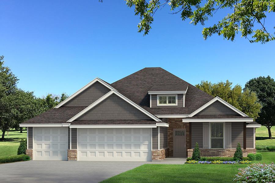 This Sage floor plan features 2,105 Sq Ft of total living space, which includes 1,850 Sq Ft of indoor living space and 255 Sq Ft of outdoor living space. This outstanding home offers 4 bedrooms, 2 full baths, 2 covered patios, a utility room, and a 3-car garage with a storm shelter installed. The beautiful living room presents a beautiful cathedral ceiling with box beams and a ceiling fan, large windows, wood-look tile, a center stacked stone surround gas fireplace, rocker switches throughout, and Cat6 wiring. The kitchen supports stainless steel appliances, 3 CM countertops, stunning pendant lighting, a corner pantry featuring a glass pantry door, custom-built cabinets to the ceiling with cabinet hardware throughout and under cabinet lighting, more wood-look tile, and a center island equipped with a trash can pullout, a dishwasher, and a sink. The primary suite welcomes a sloped ceiling detail, windows, a ceiling fan, and our cozy carpet finish. Prime bath has a dual sink vanity, a free-standing tub, a walk-in shower, a private toilet, and a HUGE walk-in closet. Outdoor living welcomes a wood-burning fireplace, a gas line, and a TV hookup for your flat screen. Other amenities include our healthy home technology, a tankless water heater, a fresh air ventilation system, R-44 insulation, and so much more!