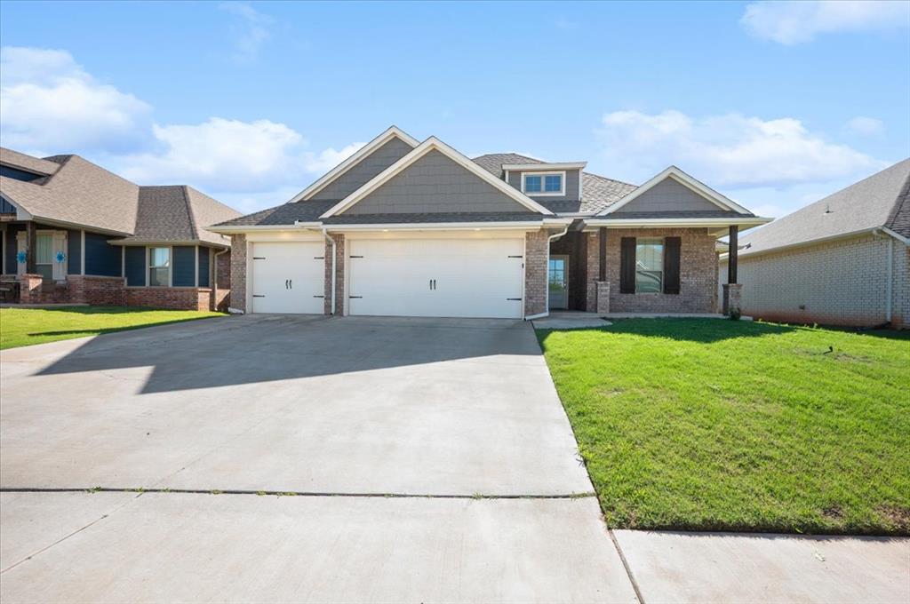 Beautiful 1,850 SF home offering 4 bedrooms, 2 bathrooms, or the flexibility of 3 bedrooms plus a study. The spacious 3-car garage includes a built-in storm shelter. Wood-look tile flooring extends throughout the main living areas, while the living room features a cathedral ceiling and cozy gas fireplace. The kitchen is equipped with stainless steel appliances, 3 cm granite countertops, a breakfast bar, and a large center island—perfect for meal prep and entertaining. The private primary suite offers a dual-sink vanity, Jetta whirlpool tub, walk-in shower, and an oversized walk-in closet with direct access to the laundry room. Thoughtfully designed with quality finishes and functional living spaces, this home is ready for its next owner.