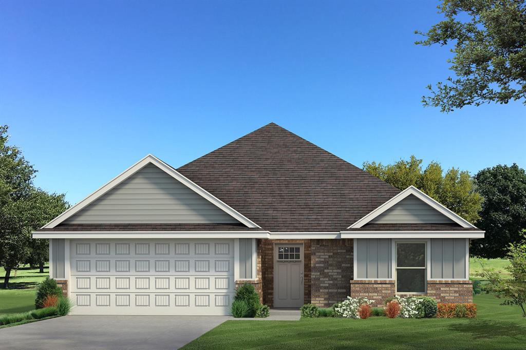 This Bogan floor plan includes 1,510 Sqft of total living space, which includes 1,400 Sqft of indoor living space and 110 Sqft of outdoor living space. There is also a 395 Sqft, two-car garage with a storm shelter installed. This home offers 3 bedrooms, 2 bathrooms, 2 covered patios, an office, and a utility room. The living room welcomes wood-look tile, large windows, a ceiling fan, and Cat6 wiring. The kitchen has 3 CM quartz countertops, stainless-steel appliances, wood-look tile, custom-built cabinets with decorative hardware, and stylish tile backsplash. The primary suite features noteworthy carpet flooring, a ceiling fan, Cat6 wiring, and perfect-sized windows. The upgraded primary bath offers a dual sink vanity with an elegant countertop selection, a tub/shower combo, an elongated water-saving toilet, and a walk-in closet! The outdoor living area is covered and has fully sodded yards with a water saving sprinkler system. Other amenities include a tankless water heater, a fresh air intake ventilation system, R-15 and R-38 insulation, an air filtration system, and so much more!