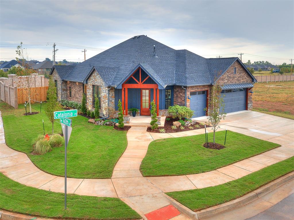 Visit our beautiful model home! The outdoor kitchen has a Coyote brand built-in grill and space for a refrigerator. Located in the beautiful Sanabria addition! This thoughtfully designed home features 4 bedrooms, 2.5 bathrooms, study with closet, tornado/safe room with approximately 2163 square feet of living space. You'll love the oversized 3 car attached garage with 10 ft. ceilings that has wall and attic insulation with its own heat and air, (not included in sq. ft. ), equipped with SMART features including My Q garage door opener/ The home has R-44 home insulation, dug footing foundation, high impact roof shingles, Schluter waterproofing system, the large utility room with plenty of storage space, and he inviting family room anchored by a cozy fireplace with custom wood mantel and veneer stone. The kitchen will boast 3 cm. quartz countertops, wood look ceramic tile floors, center island with storage on both sides, and breakfast bar, GE Black with upgraded CAFE appliances with brushed gold hardware stylish finishes throughout perfect for daily living and entertaining. 10 ft. ceiling, and insulated in the attic and walls. The Sanabria addition offers peaceful surroundings, yet keeps you close to all the conveniences of the city. The community will soon have a 4,900 sq. ft. clubhouse featuring state-of-the-art exercise equipment, a 2,400 sq. ft. pool with a splash pad and a playground to enhance your lifestyle. A unique silo with tree serves as a landmark. (see picture). The home has an OG&E positive energy efficiency rating. 96% energy efficient HVAC, 10 yr. RWC Structural Warranty and one yr. Limited Builder's Warranty, manufacturer warranties and more! Don’t miss your chance to own a brand-new home in one of SW Oklahoma City's most exciting and sought after new communities!