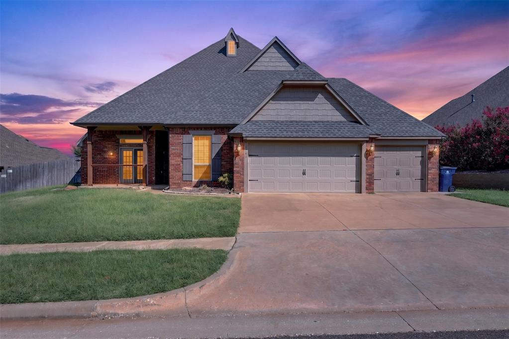 Exceptional 4-bedroom home in the highly sought-after Thornhill Addition in Edmond! This spacious home features 2 primary suites, soaring 16-foot ceilings, rich wood beams, and no carpet throughout. The kitchen includes a commercial-grade vent hood and opens to the main living area.The flexible floor plan offers a dedicated study with built-ins and a separate theater/media room with ambient lighting and surround sound wiring. The oversized secondary bedrooms provide plenty of space for family or guests. Situated on over a ¼-acre lot, this home also features a screened-in porch, sprinkler system, oversized 3-car garage, and a large in-ground storm shelter. Major updates include a Class 4 impact-resistant roof and new gutters (approximately one year old). Conveniently located near top-rated Edmond schools, shopping, dining, and entertainment.