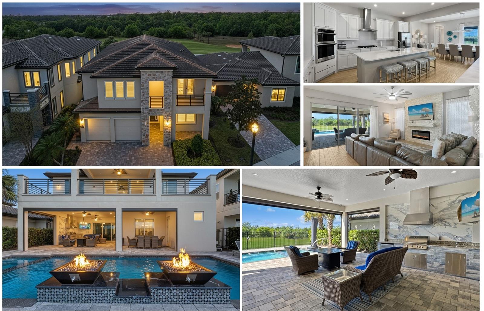 EXCLUSIVE GOLDEN OPPORTUNITY: Major Price Improvement, Seller Is Ready For Reasonable Offer.  Own a Jack Nicklaus-inspired masterpiece in the ultra-private Bear’s Den at Reunion Resort, nestled on a premium south-facing homesite with sweeping panoramic views of the Jack Nicklaus Signature Golf Course. This fully furnished 6-bedroom, 6.5-bath luxury estate of nearly 4,600 square feet defines resort-style living at its finest.Step into your private outdoor oasis featuring a resort pool with spillover spa, dramatic double fire-bowls, state-of-the-art color-changing fiber-optic lighting, a complete summer kitchen with premium appliances, and motorized retractable screens that seamlessly blend indoor and outdoor entertaining.Inside, the gourmet chef’s kitchen impresses with professional stainless-steel appliances, a five-burner gas range, double ovens, twin oversized islands with solid-stone countertops, and an expansive dining area that comfortably seats ten or more. The open-concept great room showcases a sleek linear fireplace and expansive golf-course views through walls of glass that open to the covered lanai. Two luxurious master suites, one on each level, anchor the home, with every bedroom offering its own private en-suite bath.Upstairs, the expansive Florida room serves as the ultimate entertainment retreat, complete with wet bar, large-screen HD television, comfortable sectional seating, and a full wall-to-wall covered balcony delivering breathtaking golf-front vistas.Located just steps from the private Nicklaus Clubhouse and conveyed with an active Reunion Resort membership, owners enjoy unlimited access to world-class amenities including twelve community pools, a multimillion-dollar water park, three signature golf courses designed by Jack Nicklaus, Arnold Palmer, and Tom Watson, a full tennis center, miniature golf, pro shops, and multiple award-winning dining venues.Perfectly positioned minutes from Walt Disney World, Universal’s Epic Universe, Orlando International Airport, world-renowned beaches, and Port Canaveral, this extraordinary residence offers the ideal combination of seclusion, luxury, and convenience for discerning families and elite vacation investment. Properties of this caliber in Bear’s Den rarely become available. This is a once-in-a-lifetime opportunity to own a legacy estate in one of America’s most prestigious resort communities.