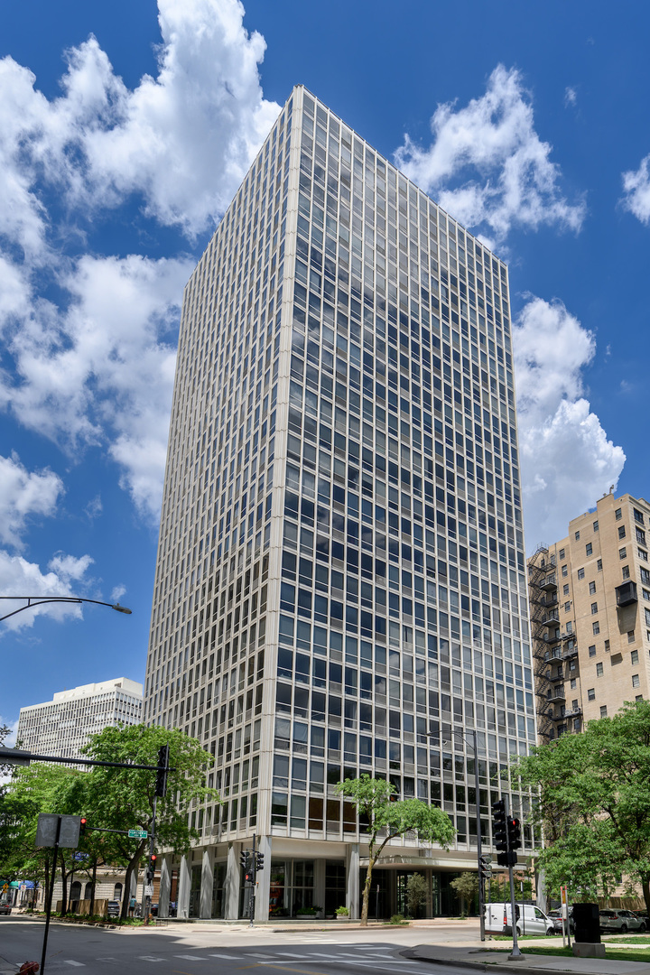 Come see this rarely available, high floor 2BD/2BA at iconic 2400 N Lakeview- an elegant mid-century Mies van der Rohe high rise in the heart of Lincoln Park. This sun-splashed 1500 sq ft home (previously a 3-bed) showcases sweeping unobstructed city & lake vistas to the East and South-stunning by day and dramatic at night.  This is an estate sale and the home needs TLC to be restored to its previous glory.  Solid, well managed elevator building with professional staff, coin laundry, outdoor pool & grill and on-site maintenance.  Prime Lincoln Park location: steps to the lakefront, trails, zoo, farmer's market, cafes and transit. An exceptional opportunity to own a light-filled modernist residence with true postcard views.  No rental restrictions. No Dogs.