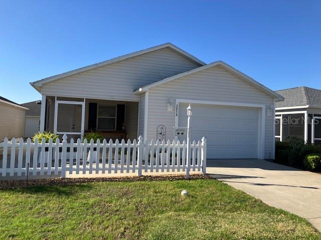 BOND PAID...Ready for your piece of paradise! Come see this Two bedroom two bath patio villa in a great location in St James, in between Lake Sumter Landing and Brownwood Paddock Square. Cabot Cove floor plan.  Spacious living and dining combination. Kitchen has plenty of cabinet space, laundry room off the side of the kitchen with built in closet pantry.  Primary bedroom has large walk-in closet, glass enclosed walk in shower. Guest bedroom is adjacent to the primary bedroom, guest bath has shower tub combination. Linen closet in the hallway.  Screened in lanai on the front of the home along with large patio on the side. Plenty of room to entertain and just enjoy life. This villa is close to shopping, dining, banking and much more. Golf courses are nearby along with adult and family pools as well as a recreation center where there are always plenty of activities scheduled.  One car garage with plenty of room for your golf cart.  Amenity fee is $199 a month.