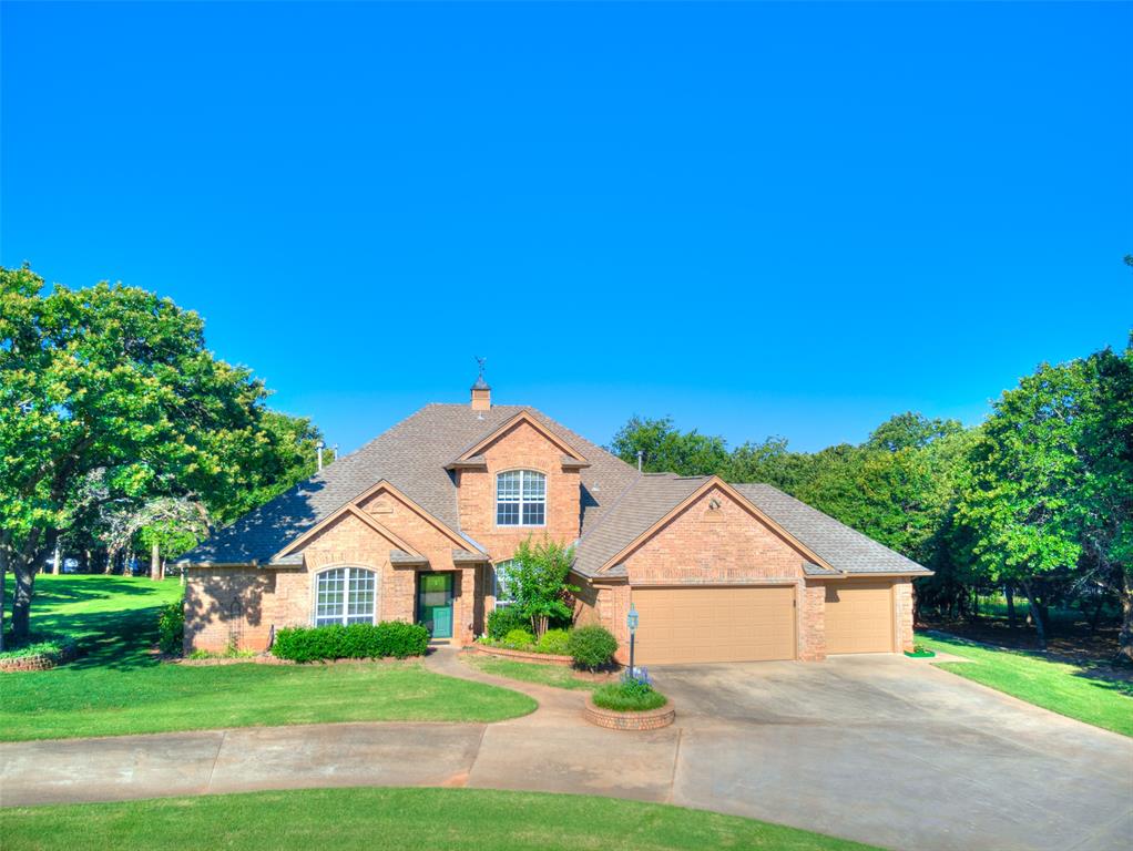 WHAT A VIEW! Relax and enjoy an AMAZING 460 SQ/FT COVERED BACK PORCH & the park-like view, just 5 minutes from Lake Thunderbird and 15 min from I-35! ---450 SQ/FT STORAGE BUILDING/WORKSHOP---UPDATED KITCHEN---YOUNG ROOF SHINGLES--UNIQUE 3-WAY FIREPLACE---STORM SHELTER---SPRINKLER SYSTEM--THIS METICULOUSLY MAINTAINED HOME IS PRISTINE INSIDE! 
WHAT A VIEW!  From the rooftop cupola to the kitchen's quartz countertops, you'll appreciate this home's quality and setting. The setting is a combination of trees and open space, creating privacy inside a community of other friendly and welcoming home owners. You'll love the 3-way, gas fireplace--open to the living, kitchen and back patio spaces. QUARTZ COUNTERS, UPDATED BACKSPLASHES (2024) AND A COFFEE BAR ARE KITCHEN HIGHLIGHTS. Relax in a SPACIOUS, DOWNSTAIRS MASTER SUITE NEARLY 19 X 13' IN SIZE, along with a WHIRLPOOL TUB, TILED SHOWER, LARGE WALK-IN CLOSET & NICE LINEN STORAGE CABINET (missing in so many homes today!) Upstairs offers a large living space, 2 generous-sized bedrooms and a Jack-and-Jill bath. Other home & property features: water well, 2 hot water heaters, zoned HVAC systems, leaf guards on guttering, OEC high speed fiber internet service, vinyl tilt-in windows for easier cleaning, laundry chute from upstairs bedrooms, wood flooring in study, marble window sills, mud sink in utility room, retaining wall in backyard was recently rebuilt at a cost of $17K. THERE'S SO MUCH TO LOVE AT THIS BEAUTIFUL, COUNTRY SETTING.
Disclosure: Listing agent (OREC license #203046) is seller.  Managing broker is also related to seller, OREC license #155438.  Buyer to verify all information.