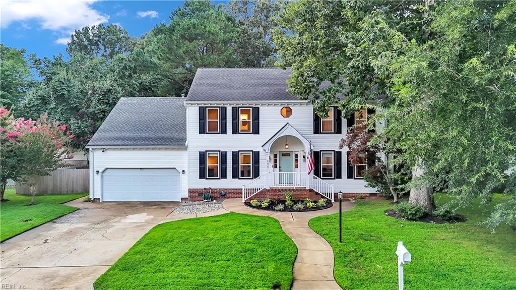 Pool days, cozy nights by the fire, and room for everyone! Buyers will finally find the space they've been searching for at 604 Glasgow Street, offering over 3,400 square feet with 5 bedrooms and 4 full baths in beloved Cheshire Forest. Formal living and dining rooms lead to the heart of the home, where a timeless kitchen with cabinets for days opens to a spacious family room — great for hosting or simply gathering with family & friends. The first-floor bedroom and full bath is the answer for guests, multi-generational living, or a dreamy home office. Upstairs, the large primary suite is a true retreat, while the oversized FROG offers endless possibilities: fifth bedroom, media room, playroom — flex space galore! Out back, your own backyard oasis awaits: a large saltwater, in-ground pool, expansive (updated) tiered composite decking, and privacy for summer gatherings and quiet evenings alike. Cheshire Forest living is the cherry on top! A community pool with active swim team, tennis and pickleball courts, playgrounds, scenic ponds to fish in, walking paths, and year-round neighborhood events! All of this and still convenient to top-rated Great Bridge schools, local shopping, dining & the interstate.Thoughtfully designed with generous room sizes throughout, THIS is the one you’ve been waiting for!