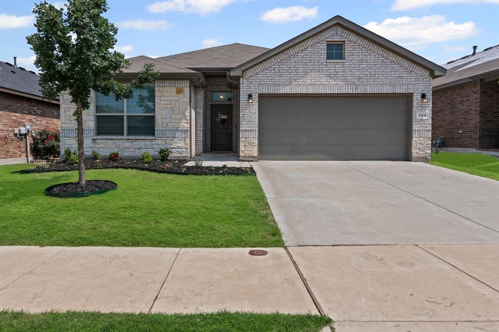 Welcome home to 724 Cromane!  One owner, single story home with open floor-plan and lots of natural light throughout. Offers the ideal layout with split bedrooms, 4 bedrooms, 2 bathrooms, and a dedicated office. All bedrooms have walk in closets. Enjoy hosting friends and family in the updated kitchen with a large island, tiled backsplash, gas range, stainless steel appliances, walk in pantry, and abundance of cabinetry for storage. Sprinkler system in front and back. Storage shed conveys! Beautiful community amenities include a sparkling pool, a fun playground, walking trails that weave through mature trees, and a serene pond. This home is in the award winning NWISD with easy access to 287 and 35. Close to shopping, dining, entertainment and a short drive to downtown Fort Worth! Available for quick close!