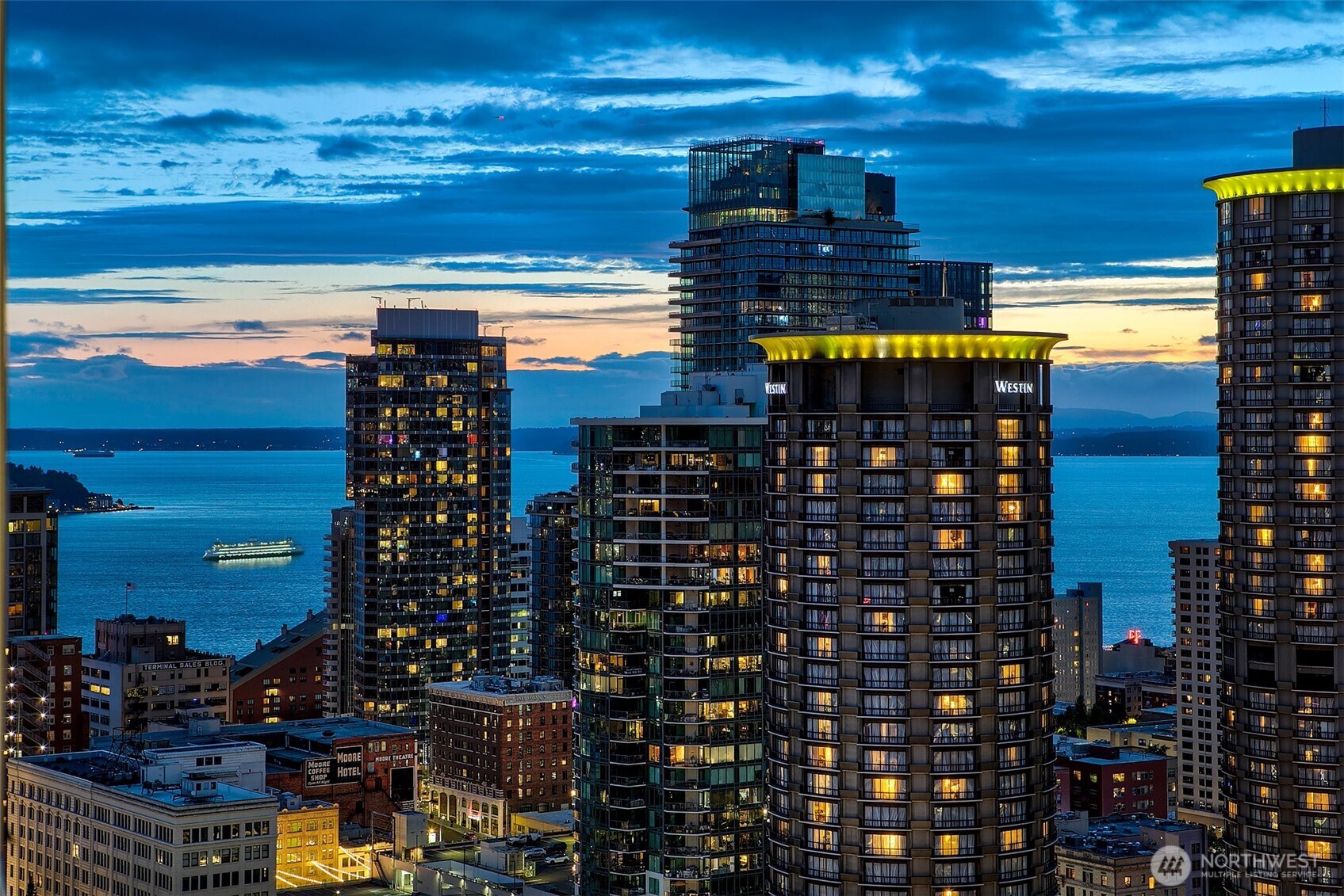 INCREDIBLE VALUE- live above the HYATT hotel on the 31st floor of Olive 8 ! Near 700 sqft- Coveted northwest  facing views - featuring updated kitchen! Enjoy floor to ceiling windows and lovely views from primary bed, living room  and private terrace. Wow, 10.5' ceilings make the home feel spacious. Chefs kitchen, featuring upgraded kitchen with  abundant counter space modern quartz counters, Italian soft close Pedini cabinets, Bosch gas cooktop, and Decolav  fixtures. As we head in to fall and holiday season, this home will be the epi center of all fun things to do in Seattle. Mins  from light rail, Nordstrom, whole food, Paramount theater and the quickest access to I5 - North or south! Guest can  enjoy preferred rates at Olive 8 hotel and owners may subscribe to a monthly hotel membership to Hotel amenities,  including saline pool, gym, yoga, steam room and sauna. EZ elevator ride from your home to floor 2 and wow, you're in  the hotel. 10% discount at Tidal restaurant and Ellia spa. Valet parking makes it ez for guests to come visit. Your home  comes with 1 deeded parking and storage, 24-hour concierge, 18th floor exclusive resident lounge with dog run, bbques,  game room, pool table, full kitchen with 120 guest capcity. Enjoy newly refreshed hallway carpet and wall paper added to  every floor at Olive8 as well recently updated concierge lobby. No rental cap, Enjoy ez stroll to whole foods, Pike Place,  and revitalized waterfront. Perfect in city condo!