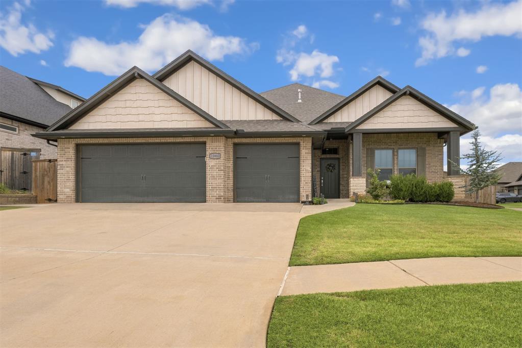 Welcome to 15900 Langley Way, located on a desirable corner lot in Rockwell Park and within the highly acclaimed Deer Creek School District. This beautifully maintained four-bedroom home offers a versatile floor plan, three-car garage, and exceptional outdoor living, all just minutes from the Kilpatrick Turnpike, shopping, dining, and entertainment along the Memorial Road corridor. The open-concept living room and kitchen are anchored by a soaring ceiling with exposed wood beam detail and an abundance of windows that fill the home with natural light. The kitchen features a neutral color palette, quartz countertops, stainless steel appliances, gas range, large center island with bar seating, abundant cabinetry, and spacious pantry. A thoughtfully designed split floor plan offers a flexible front room, perfect for a private study or fourth bedroom, while two spacious secondary bedrooms each feature an en-suite bathroom and spacious closets. The large private primary is filled with natural light, and the primary bath features a freestanding soaking tub, oversized wraparound shower, and large walk-in closet tucked behind French doors. Step outside to an extended covered patio with ample space for entertaining, dining, or creating the outdoor kitchen or hot tub you've always envisioned. Additional highlights include a spacious laundry room with built-in cabinetry and hanging racks, a conveniently located powder bath, irrigation system, in-ground storm shelter, fully fenced backyard, and a three-car garage. Residents also enjoy outstanding neighborhood amenities, including a community pool, playground, sport courts, and soccer field.
