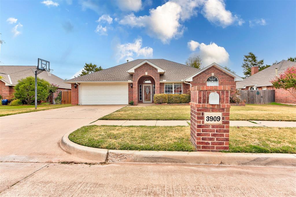 Welcome to this beautifully appointed 3-bd, 2-ba home nestled in west Norman’s highly sought-after Castlerock Addition. From the moment you enter, a dramatic entryway sets the tone for the home’s understated elegance, with gorgeous stained woodwork, beautiful crown molding, & thoughtful finishes throughout.The large inviting living room features beautiful engineered hardwood flooring and a gas-log fireplace, creating a warm & sophisticated gathering space. The kitchen offers granite countertops, generous cabinet & counter space, stainless steel appliances, & adjoins to both a formal dining room & a separate breakfast area. (Fridge can stay w/acceptable offer)  The split-bedroom layout provides added privacy with spacious secondary bedrooms on one side,  while the extra large primary suite offers a touch of luxury with it's vaulted ceilings & crystal chandeliers. The primary bath features dual vanities, a soaking tub, separate shower, and a generous walk-in closet providing ample storage for all of your wardrobe needs. Step outside to enjoy the covered back patio overlooking a spacious  backyard with wood privacy fencing—perfect for relaxing, grilling, or gathering with family and friends. Castlerock residents enjoy an array of community amenities, including a scenic pond, neighborhood swimming pool, basketball court, playground, & walking paths. Conveniently located near shopping, restaurants, schools, the University of Oklahoma, and major commuter routes, this home offers both convenience and an outstanding neighborhood lifestyle while maintaining a welcoming residential atmosphere. This home is also located just 2 blocks from the fire station & is just around the corner from the Norman Regional HealthPlex.For added peace of mind, a new roof was installed in April 2022. Seller is offering $2k for closing costs or interest rate buydown.