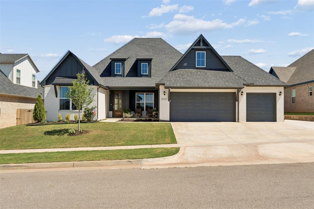 Why wait to build when this immaculate 2023 home has everything you’ve been dreaming of? Nestled on a premium lot backing to a serene greenbelt, this thoughtfully designed single-story home offers 3 bedrooms, 2 bathrooms, a dedicated office, and a 3-car garage all within 2,379 square feet of refined living space, zoned for beloved Redbud Elementary.Built on a post-tension foundation for lasting peace of mind, the open layout showcases rich engineered wood floors throughout and soaring ceilings that set the tone from the moment you walk in. The chef’s kitchen is an entertainer’s dream, featuring a pot filler, double ovens, and custom cabinetry that reaches all the way to the ceiling  complete with accent lighting that makes the space truly glow. Soft-close cabinets are found throughout the entire home, a detail that speaks to the quality at every turn.The living room anchors the home with a dramatic brick-to-ceiling fireplace, creating warmth and a striking focal point. The split primary suite offers a private retreat with a spa-like bathroom featuring a double shower head, plus a thoughtfully designed split closet for ultimate organization and access to the laundry room. Step outside and the living continues  a fireplace on the covered back patio makes year round entertaining effortless, all with peaceful greenbelt views as your backdrop. An extended concrete pad on the side of the home provides extra storage space or additional entertaining area.Additional highlights include a storm shelter for added security and peace of mind and permanent LED holiday and accent lighting in the front of the home that changes colors for every season and extra concrete added to the driveway for additional parking. This is elevated everyday living in one of the area’s most sought-after communities that offers walking trails, ponds, kiddie pool, adult pool, rec-center, fully equipped gym, and a full size basketball court!