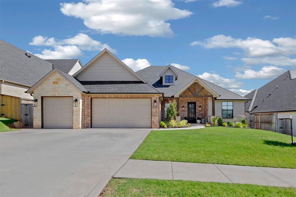 Welcome to this incredible home located in Vintage Creek. With 4 bedrooms, 3 bath rooms, additional office, covered front porch and back patio to watch the Oklahoma sunsets or storms roll through. A full 3 car garage. Upgraded carpet and appliances. Granite counter tops, stylish blue cabinets, dark wood mantel, storm shelter safe room in the closet big enough for all the family. Vintage Creek is a walkable neighborhood with a pool. The neighborhood has easy access to the highway, near by coffee shops, gas station and restaurants as well as a 15 minute drive to Owen Field.