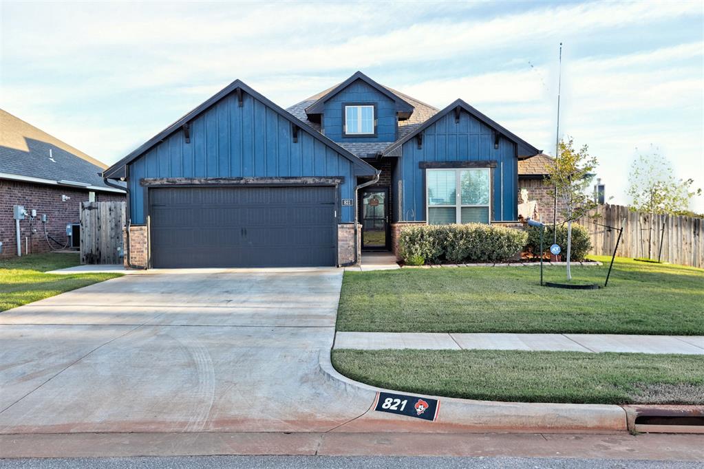 Welcome to Broadmoore Heights! This beautifully crafted 2024 Home by Taber features the Brinklee floor plan, offering 1,525 sq. ft. of thoughtfully designed living space on an 8,712 sq. ft. corner lot. Enjoy the benefits of a newer home with custom upgrades already in place!The open-concept kitchen and living area features 10-foot ceilings, abundant natural light, wood-look tile flooring, and a cozy gas fireplace with a stained mantel. The kitchen boasts quartz countertops, stainless steel appliances, a gas range, and a large island perfect for gathering. The adjacent dining area features a bay window overlooking the backyard.Step outside to the covered patio with a built-in wood-burning fireplace, ideal for entertaining or relaxing. The spacious primary suite offers two large windows and a vaulted ceiling. The ensuite bathroom includes dual vanities, a walk-in shower, and a large jetted tub beneath a rain-glass window. The four-season primary closet provides ample storage and connects directly to the laundry room for added convenience.Two secondary bedrooms and a full guest bathroom are located across the entryway. One bedroom features a 10-foot ceiling, oversized window, walk-in closet, and wood-look tile, making it ideal for a bedroom or home office. The other offers carpet, an 8-foot ceiling, and a spacious closet.Exterior highlights include a custom cedar-plank fence with metal posts and three gates (3', 4', and 10'), a sidewalk wrapping from the back patio along the west side to the driveway, a fully sprinklered yard with smart B-Hyve irrigation controls, and a concrete-edged front flower bed.Additional upgrades include a two-foot-extended garage with extra storage space, a garage 220V outlet, an in-ground storm shelter, and custom-fitted seasonal Christmas lights. Don't miss this opportunity to own a move-in-ready, upgraded home in Broadmoore Heights without the wait of new construction!