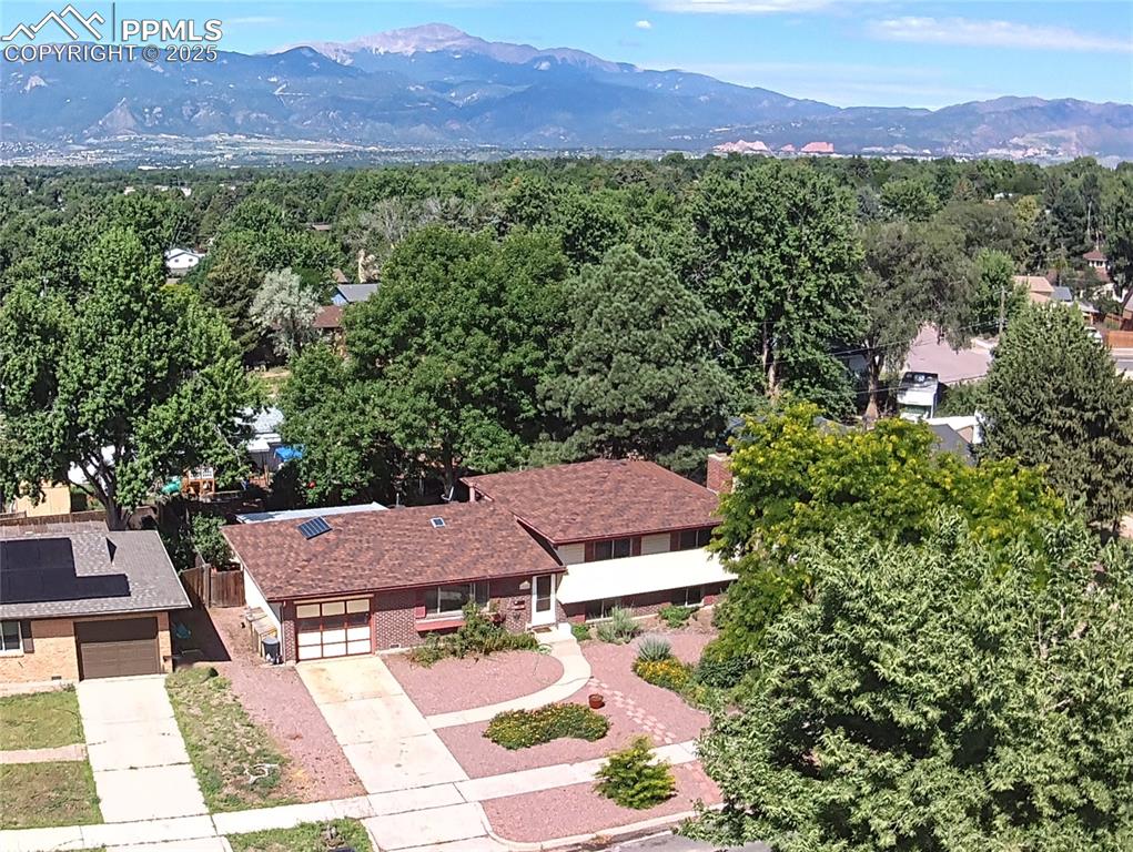 COME AND SEE this well-maintained move-in ready home before it's gone! You're sure to love exploring the nearby trails and outdoor fun with Palmer Park being just two blocks away. The xeriscaped front yard offers low-maintenance living with beautiful flowers, shrubs, & lots of shade from the large trees on the lot. This tri-level floorplan offers versatility for a variety of households with different needs. The main level and upper bedrooms boast beautiful NATURAL WOOD FLOORING, while the basement, hallway & stairs feature NEW comfortable carpet. With a full living room, walk-out dining room, and kitchen, you're ready to entertain guests or enjoy everyday living. The upper level includes three bedrooms and the master features it's own adjoining 3/4 bathroom. DON'T MISS the artistry in the NEW paint throughout the home with warm, inviting colors and patterns. Downstairs you'll find custom-built bookshelves & storage closets in the family room, along with a great wood-burning fireplace to gather around on those wintry nights. Be sure to CHECK OUT the office area, which also boasts built-in shelving, but also has a walk-out to the backyard and an adjacent 1/2 bath. This space could easily be modified to provide a 4th bedroom option if needed. Whether accessed from the basement or out the dining room on the main level, you'll be sure to love the terraced landscaping and AMAZING MOUNTAIN VIEWS in the backyard. An automatic sprinkler system keeps things well-watered, a built-in firepit area offers another area to relax, and the COVERED PORCH adds to the shade already provided by the large trees (and the storage shed & chicken coop are included). And a NEW ROOF will be installed before closing.  Schedule your showing today and you could be enjoying the autumn evenings in your new sanctuary.